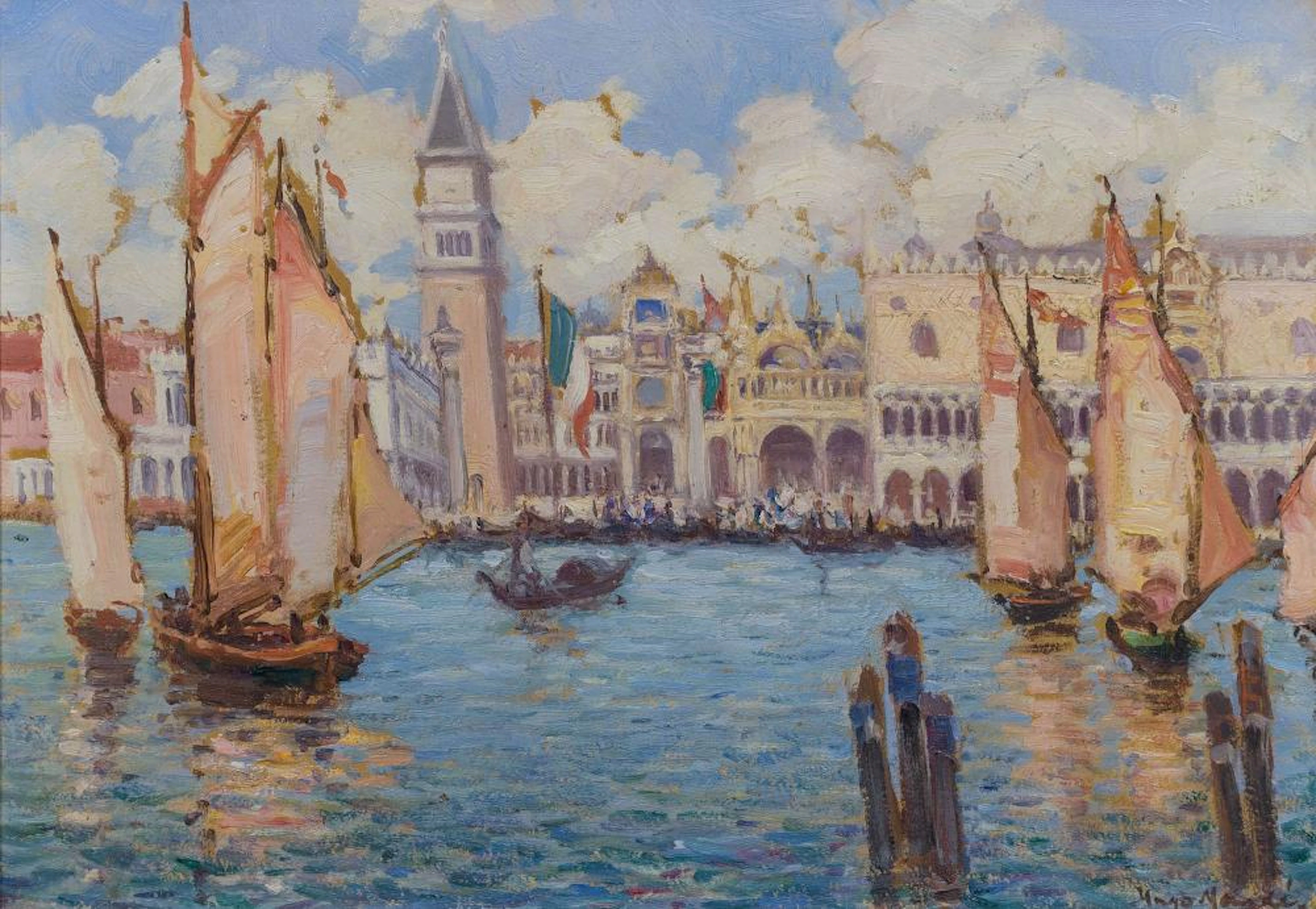 Hugo Naude (SA 1868 - 1941) Oil, "Venice", Signed Titled Verso, 25 x 35