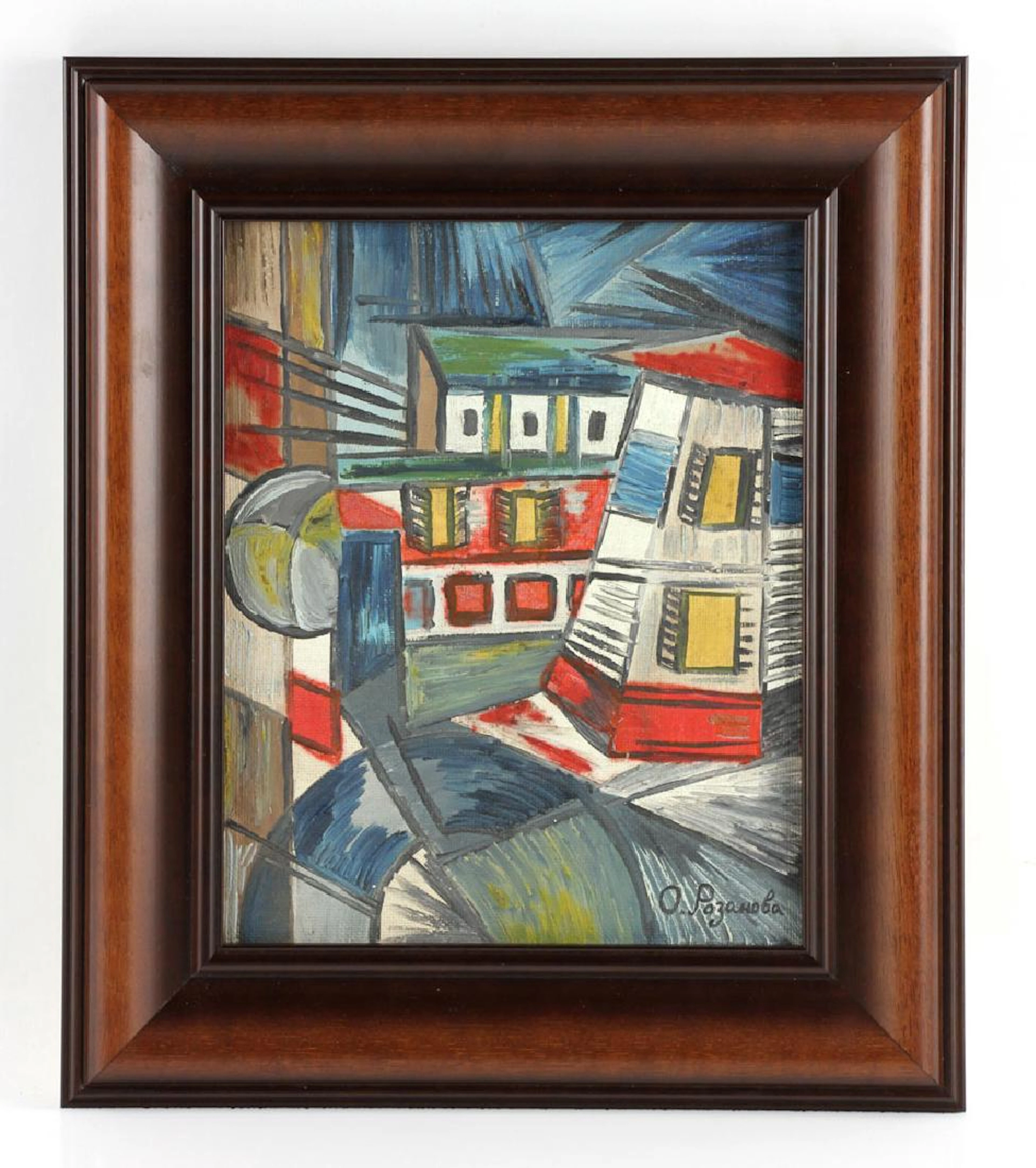 Olga Rozanova Signed, Abstract Cityscape, Oil on Canvas