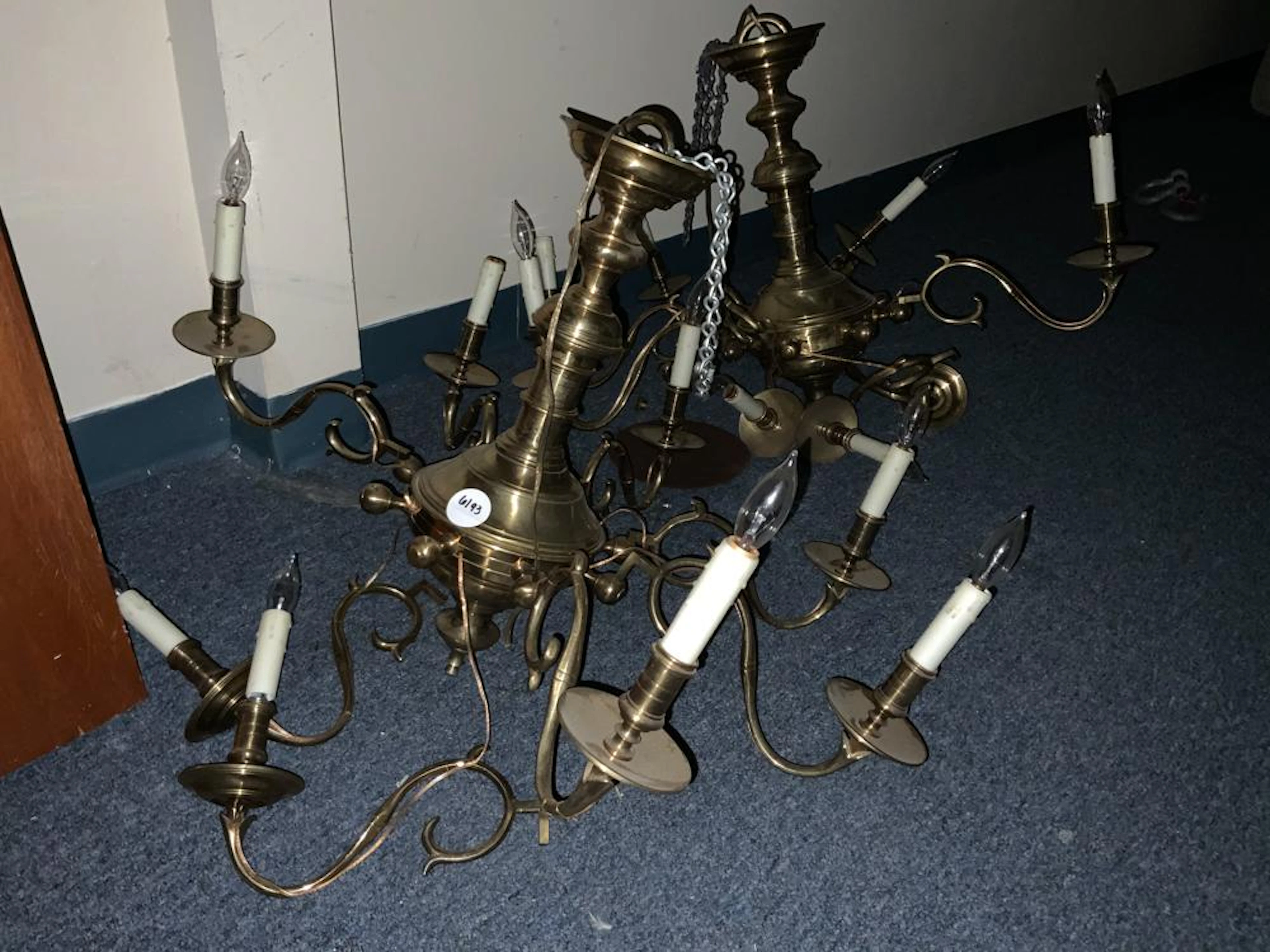 Lot of 2, 8 arm Colonial style brass chandelier