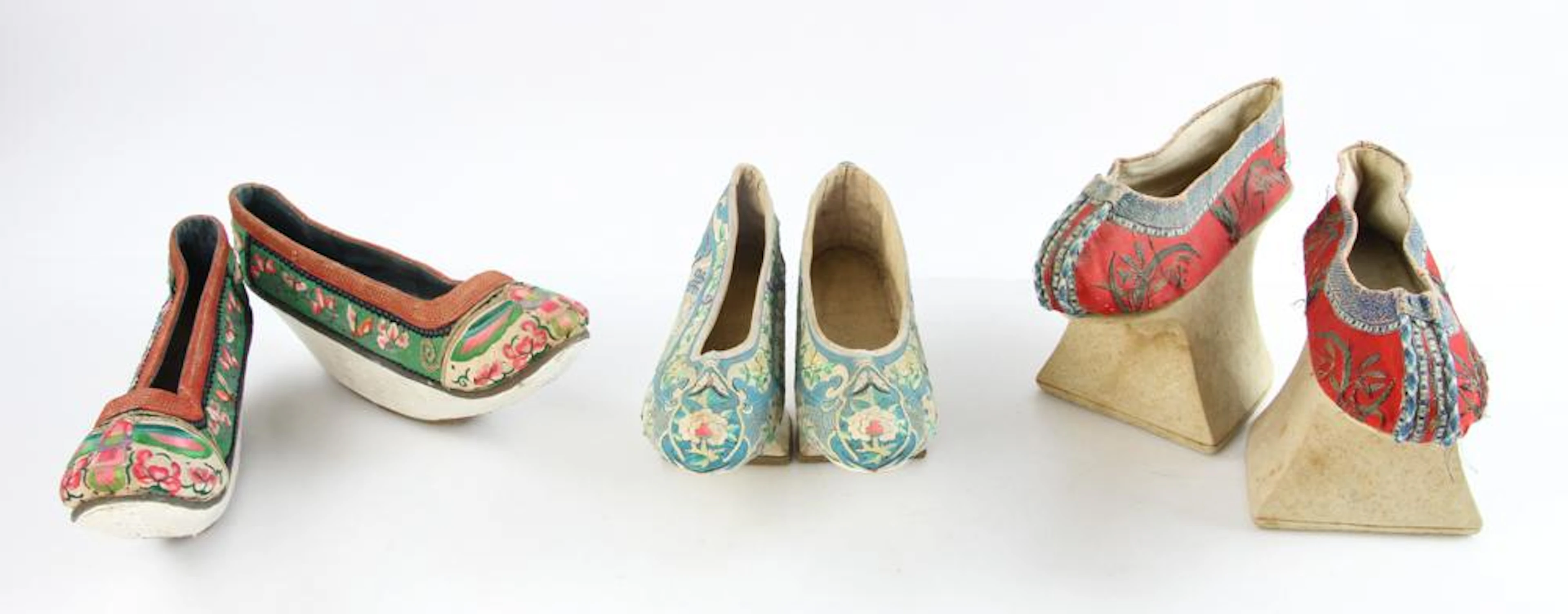 Three Pairs of Chinese Embroidered Platform Shoes