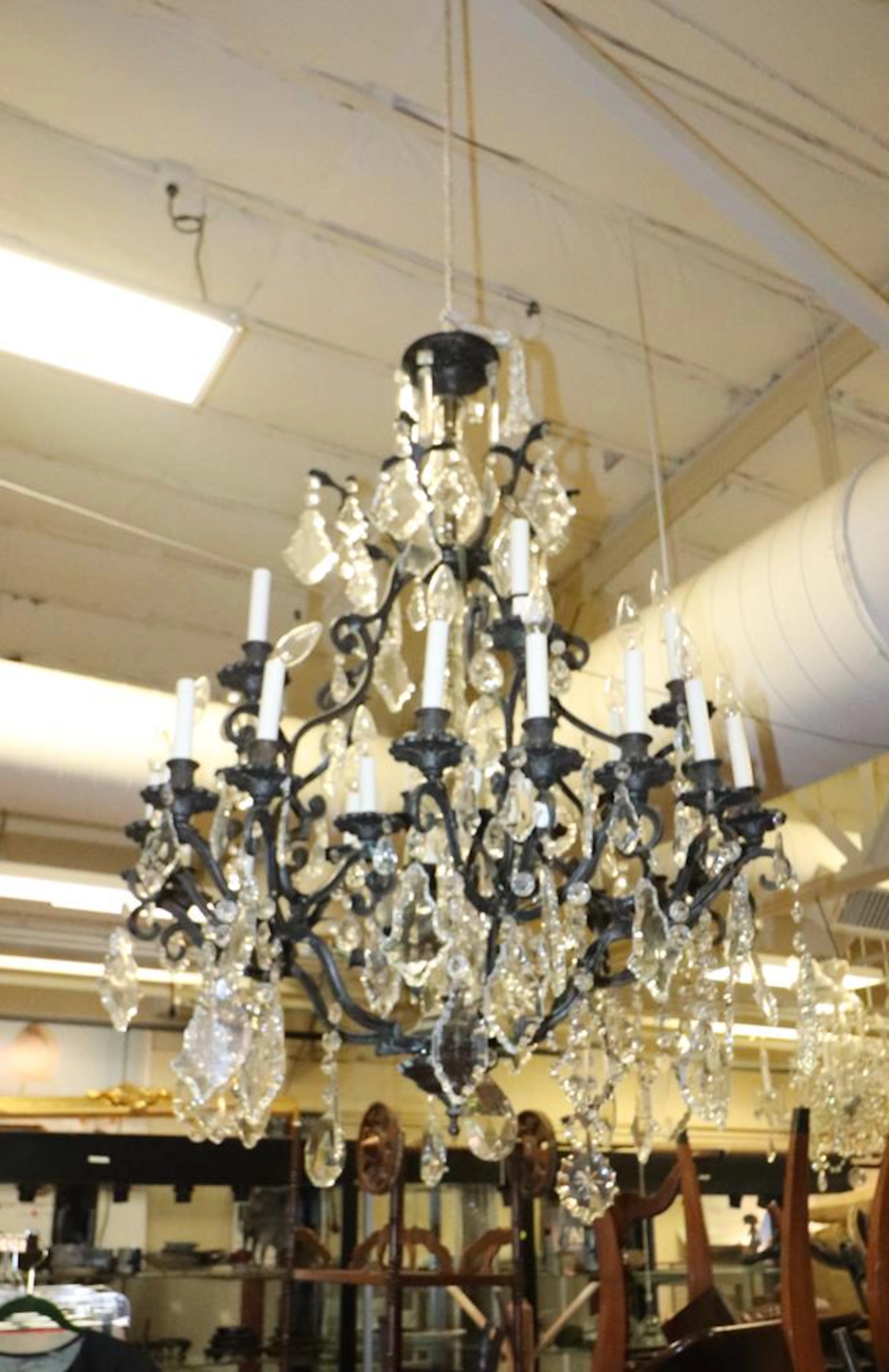 Iron and Crystal Chandelier