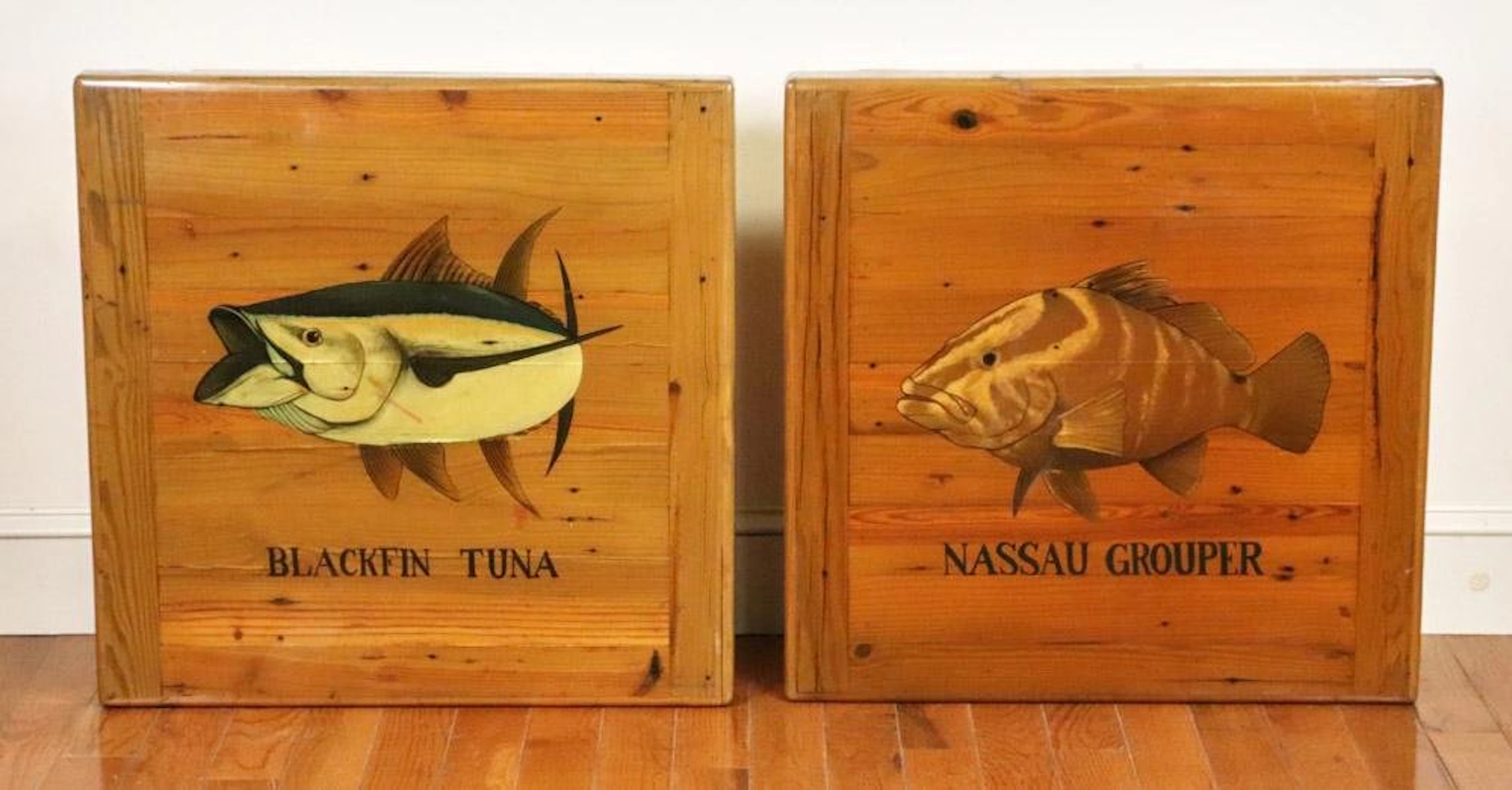 Folk Art Painted Fish on Pine Table Tops