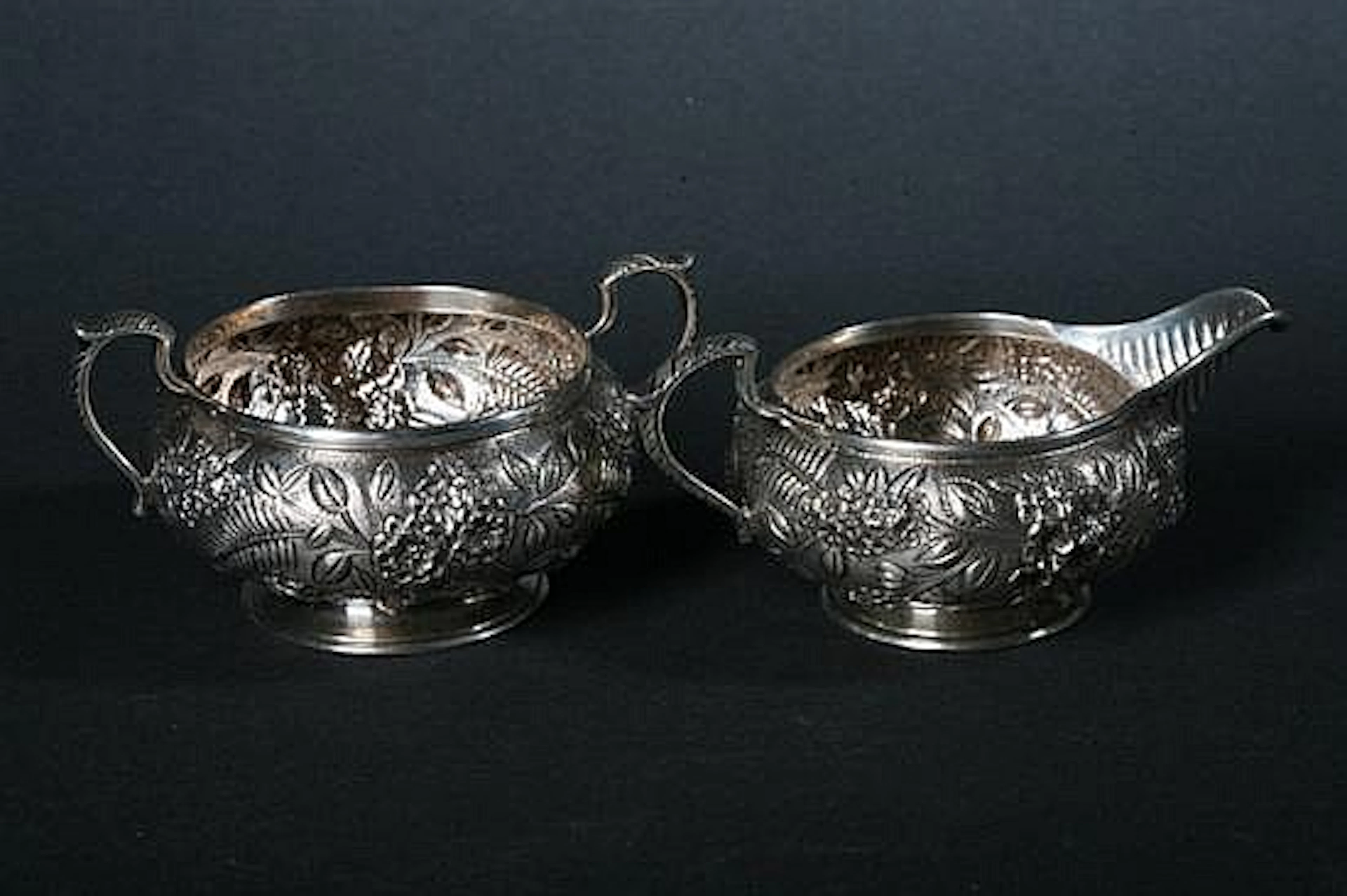 S KIRK & SON STERLING SILVER REPOUSSÉ SUGAR AND CREAMER