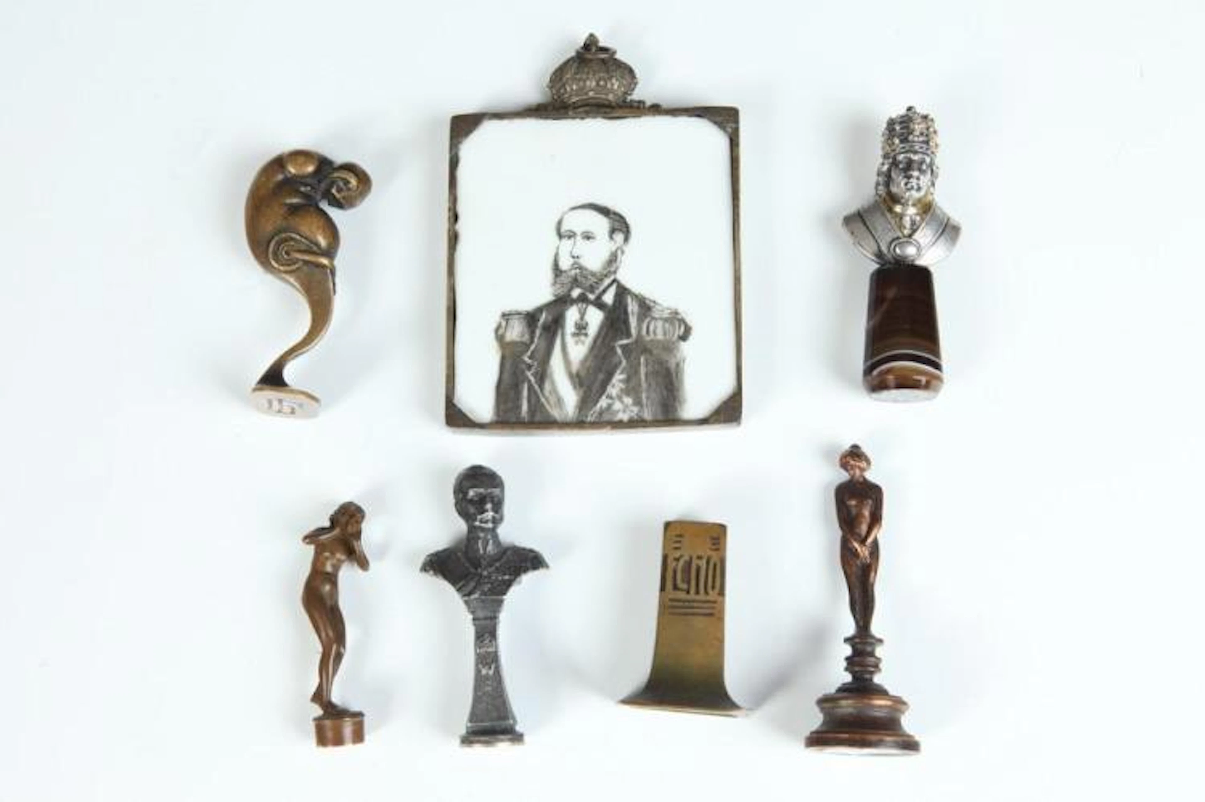 FIVE 19TH/20TH CENTURY WAX SEALS WITH A FRAMED...