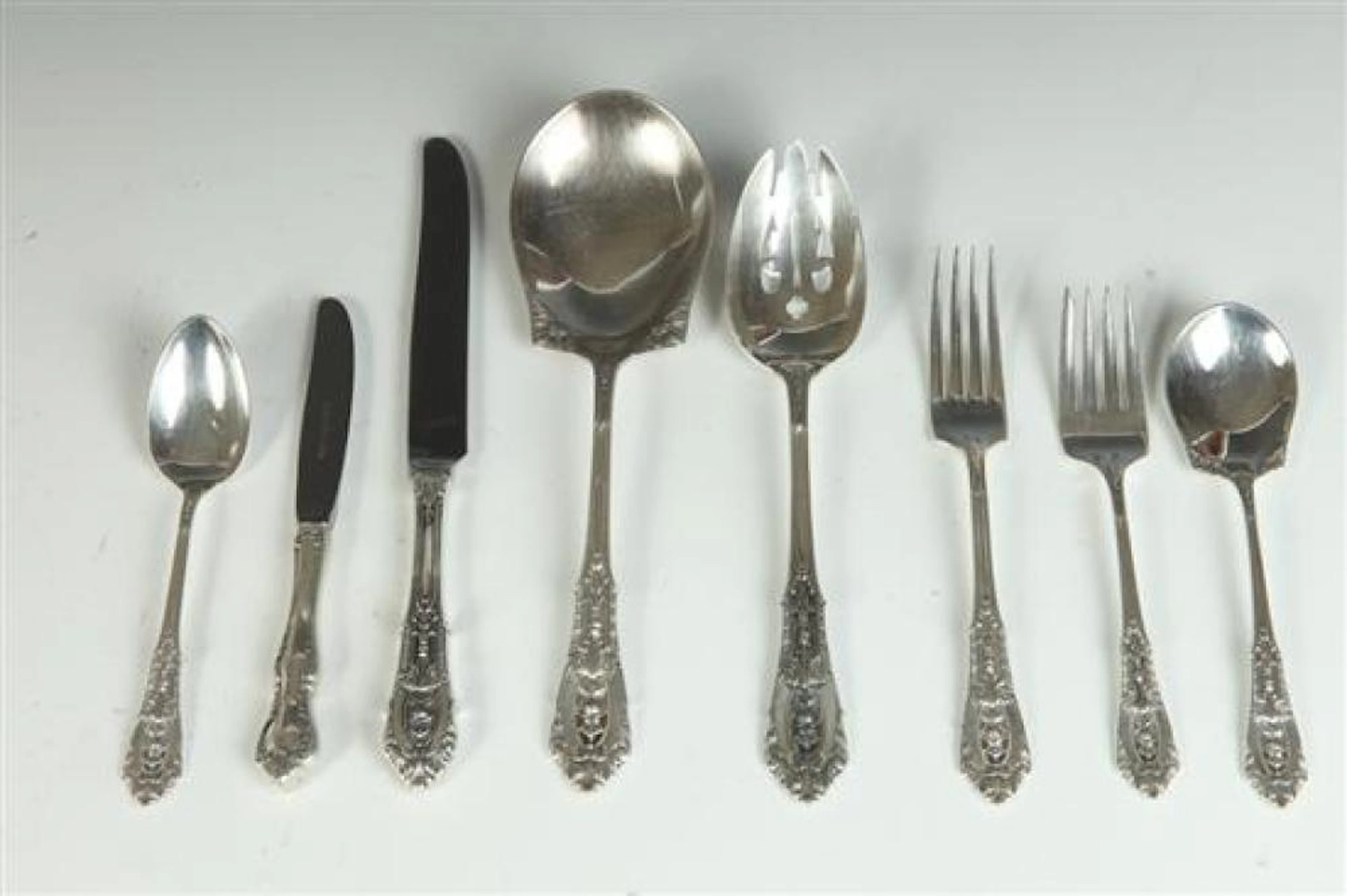 71-PIECE SERVICE WALLACE "ROSEPOINT" PATTERN STERLING...