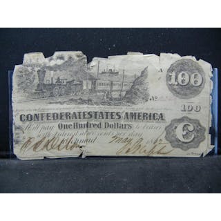 Signed 1802 Confederate States $100 Bank Note- Interest Paid to Jan 1st 1864
