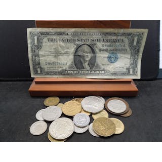 Grab Bag with Indian Cent Silver Cert & Random World Coins
