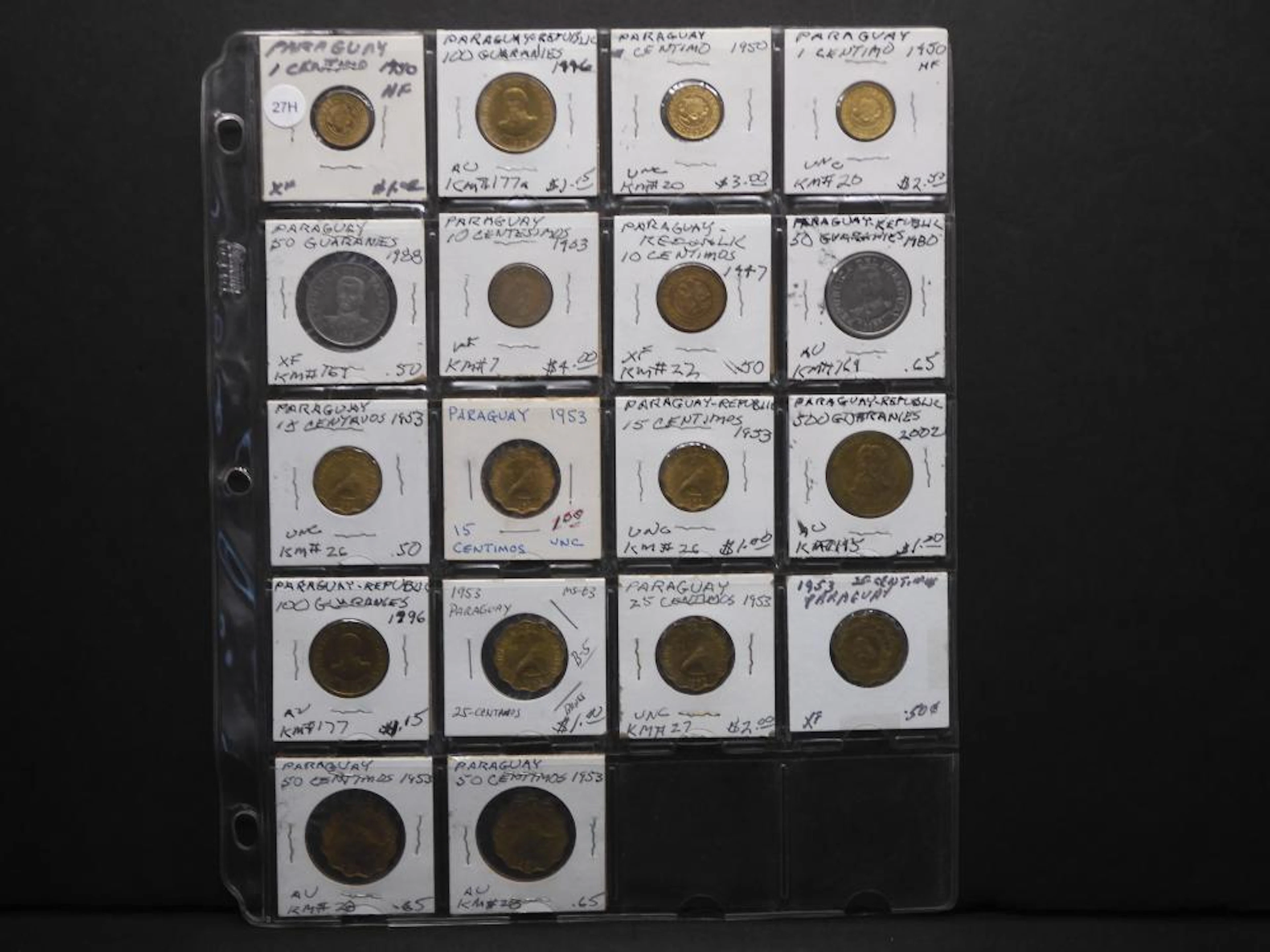 18 Carded Coins From Paraguay
