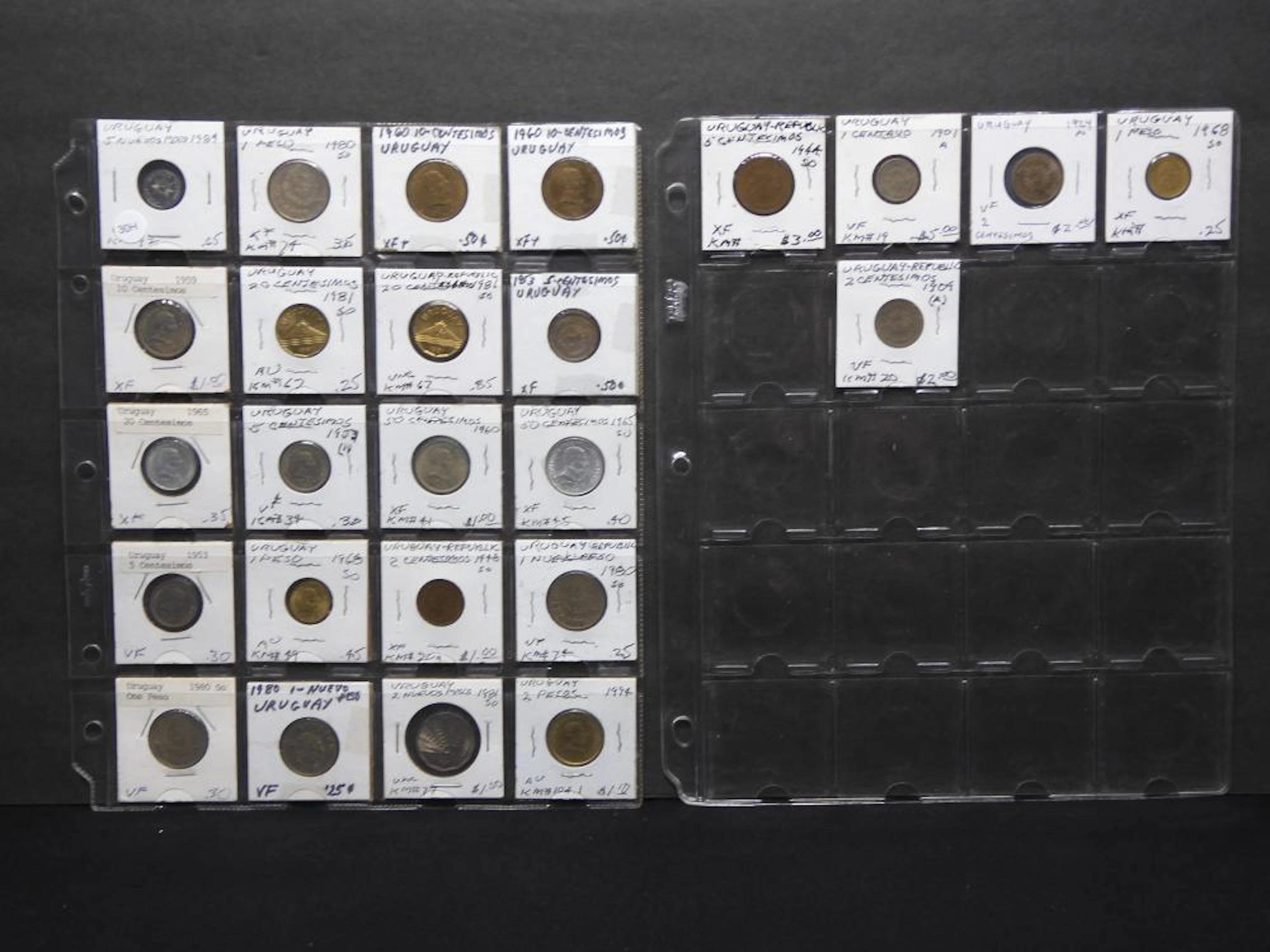25 Carded Coins From Uruguay