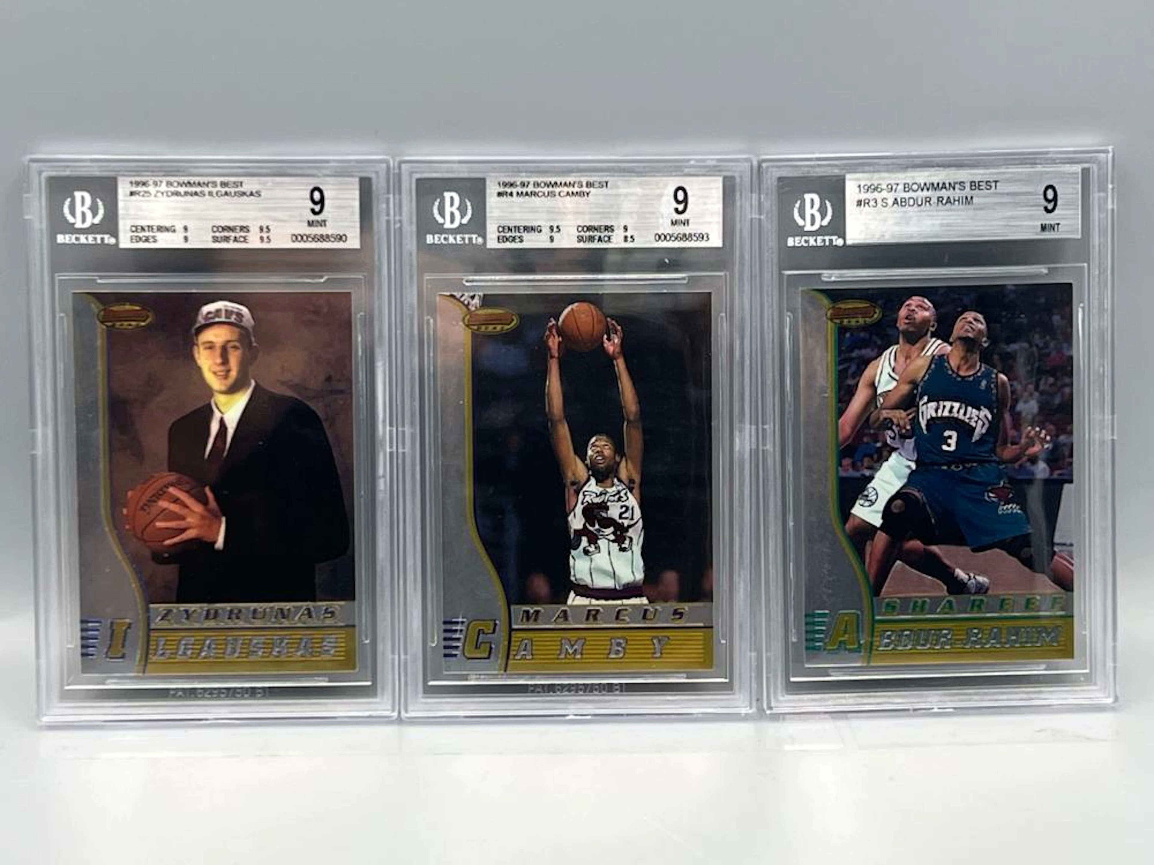 Lot of (3) 1996-97 Bowman's Best RC's All Graded BGS Mint 9 - Marcus Camby