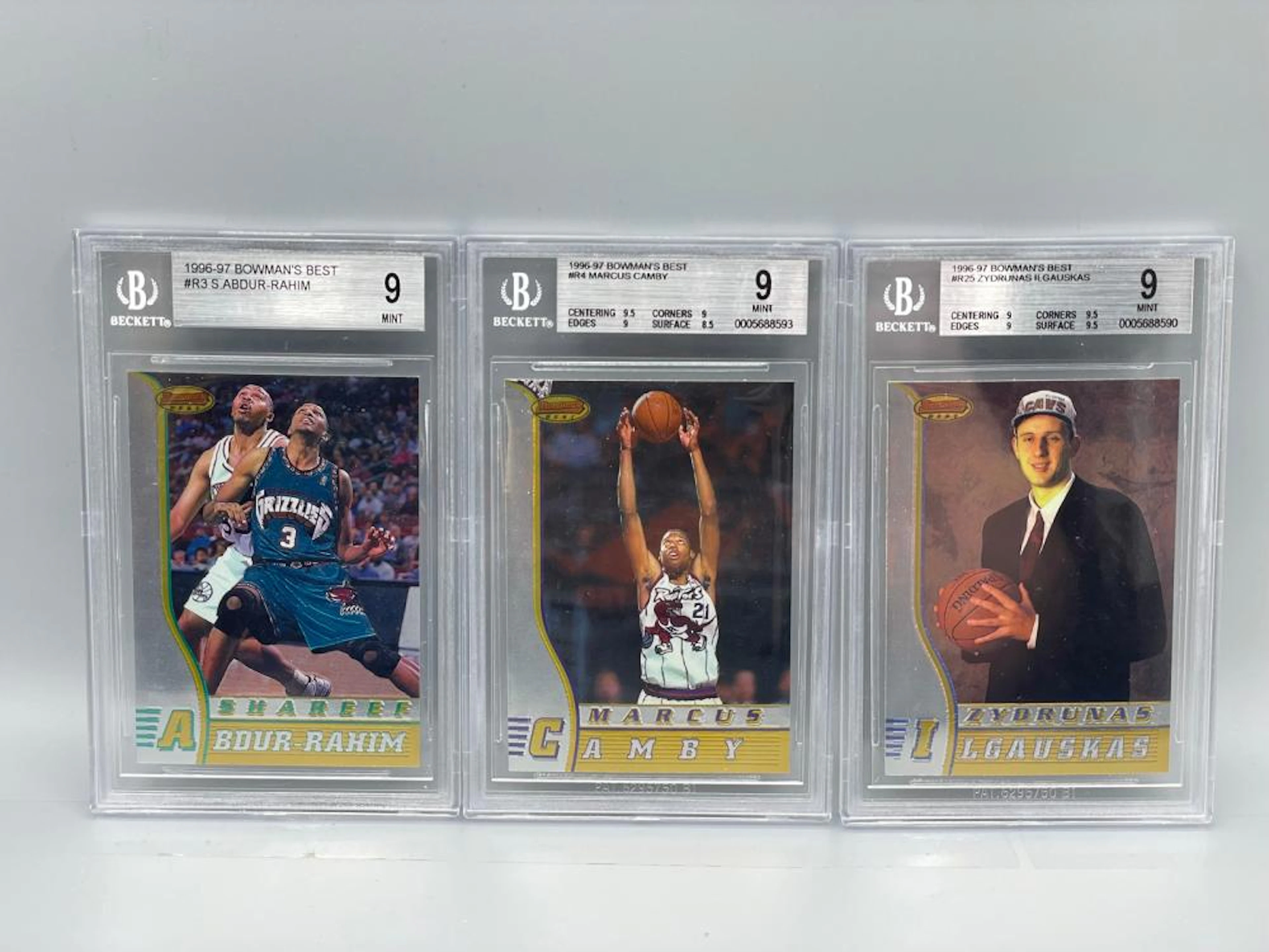 1996-97 Bowman's Best Basketball Lot of 3 Rookies BGS 9 - Shareef Abdur Rahim