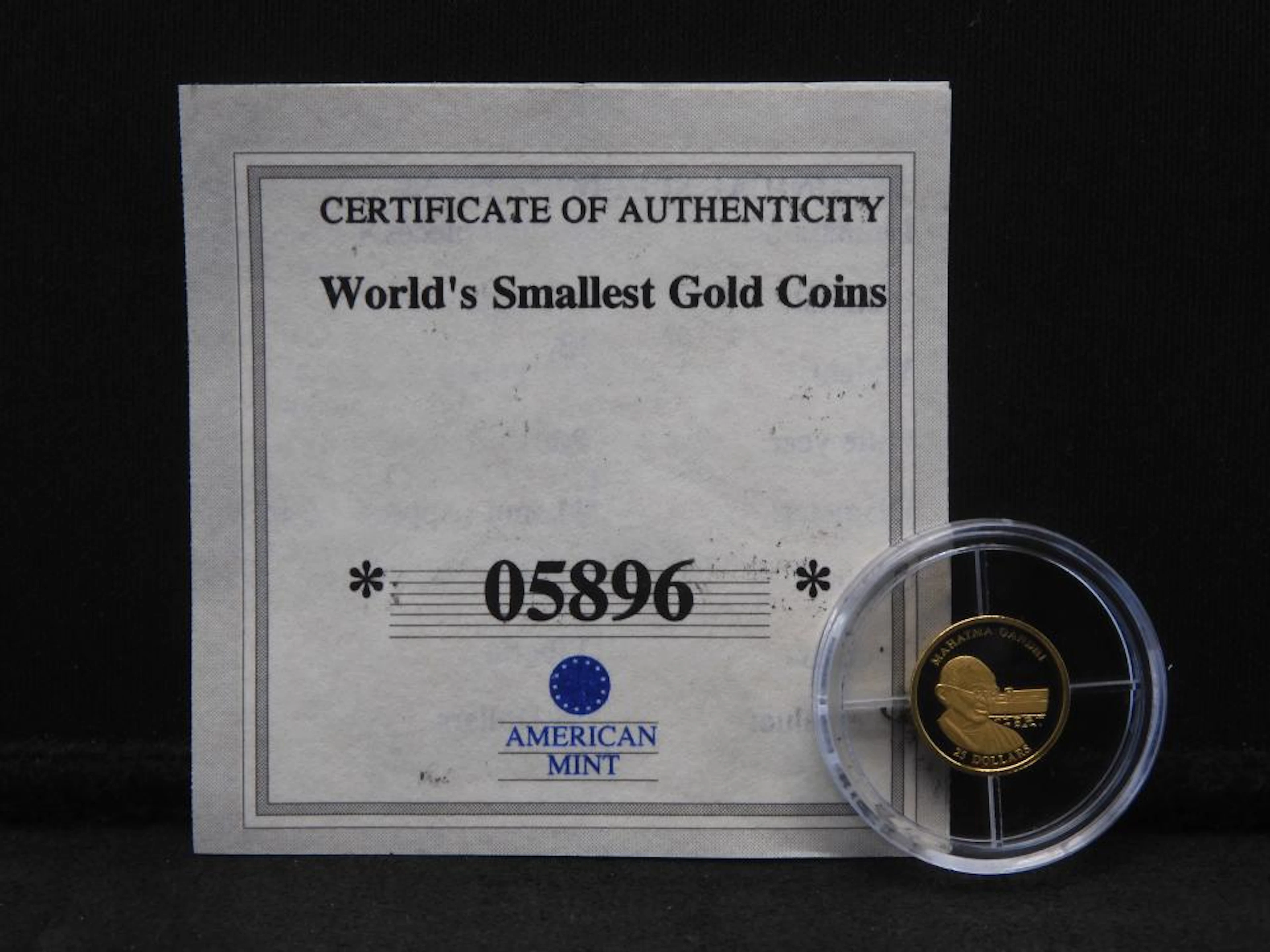 SOLID GOLD Commemorative Coin - 2001 Proof Liberia $25 - Mahatma Ghandi w/COA