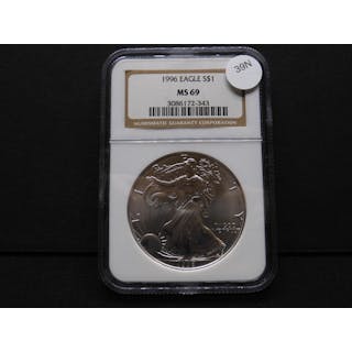 1996 Uncirculated Key-Date Silver American Eagle Graded MS69 By NGC Grading Co.
