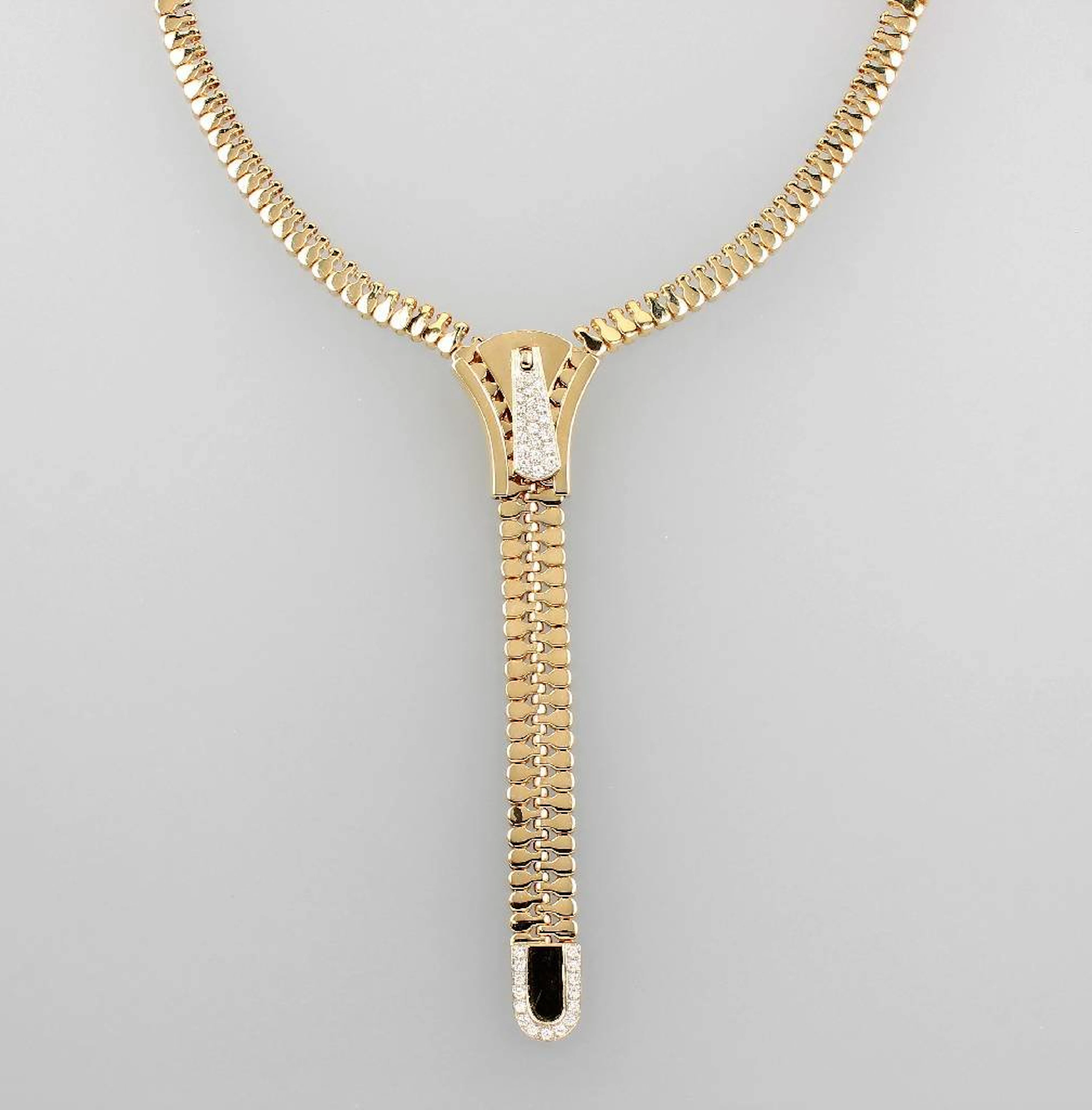 14 kt gold zip necklace with brilliants