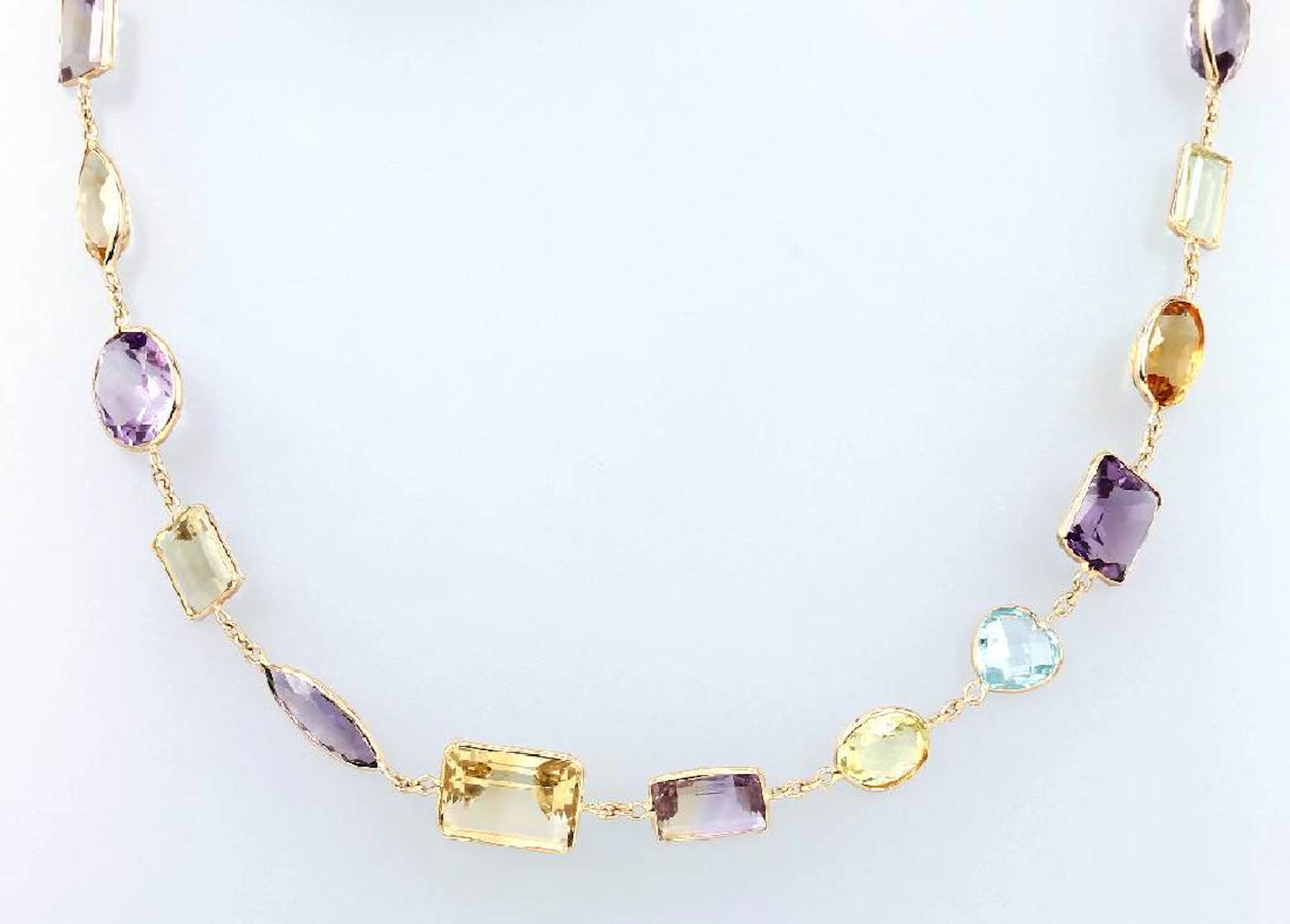 18 kt gold necklace with coloured stones