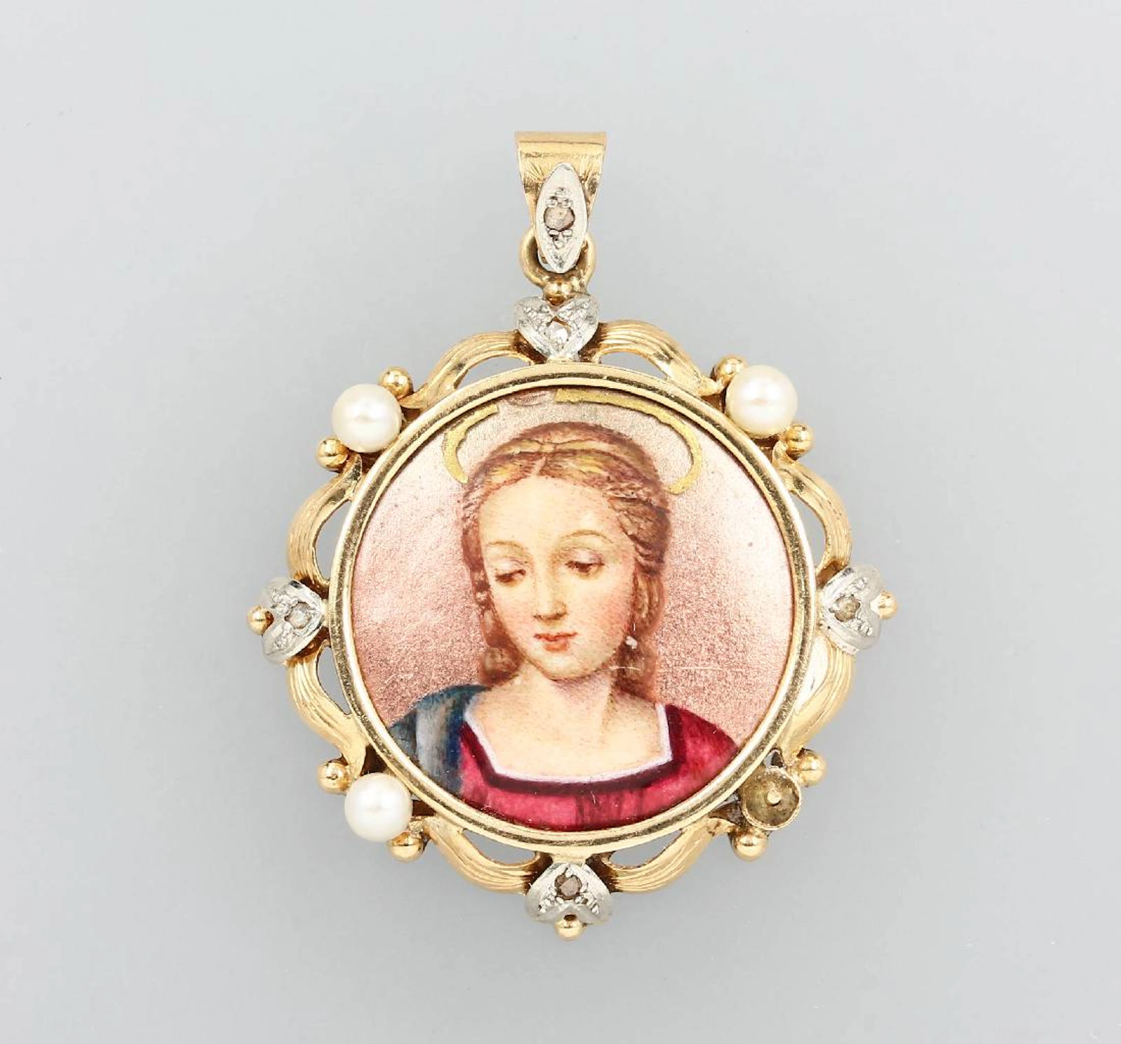 Pendant with enamel-painting, Madonna antetype Raffael