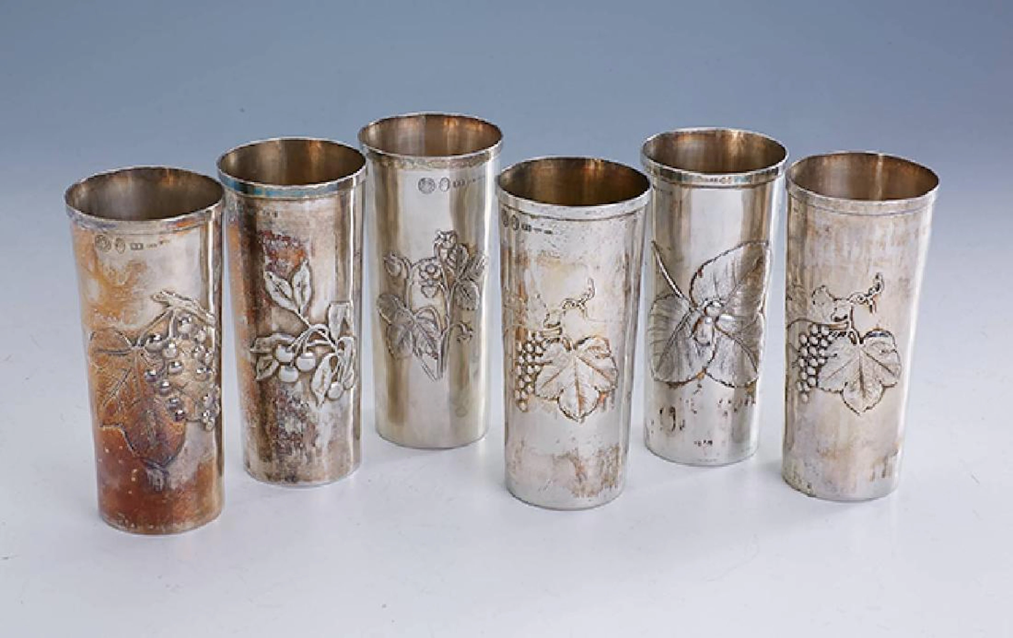 6 wine beakers, Florence approx. 1950/60, 800 silver