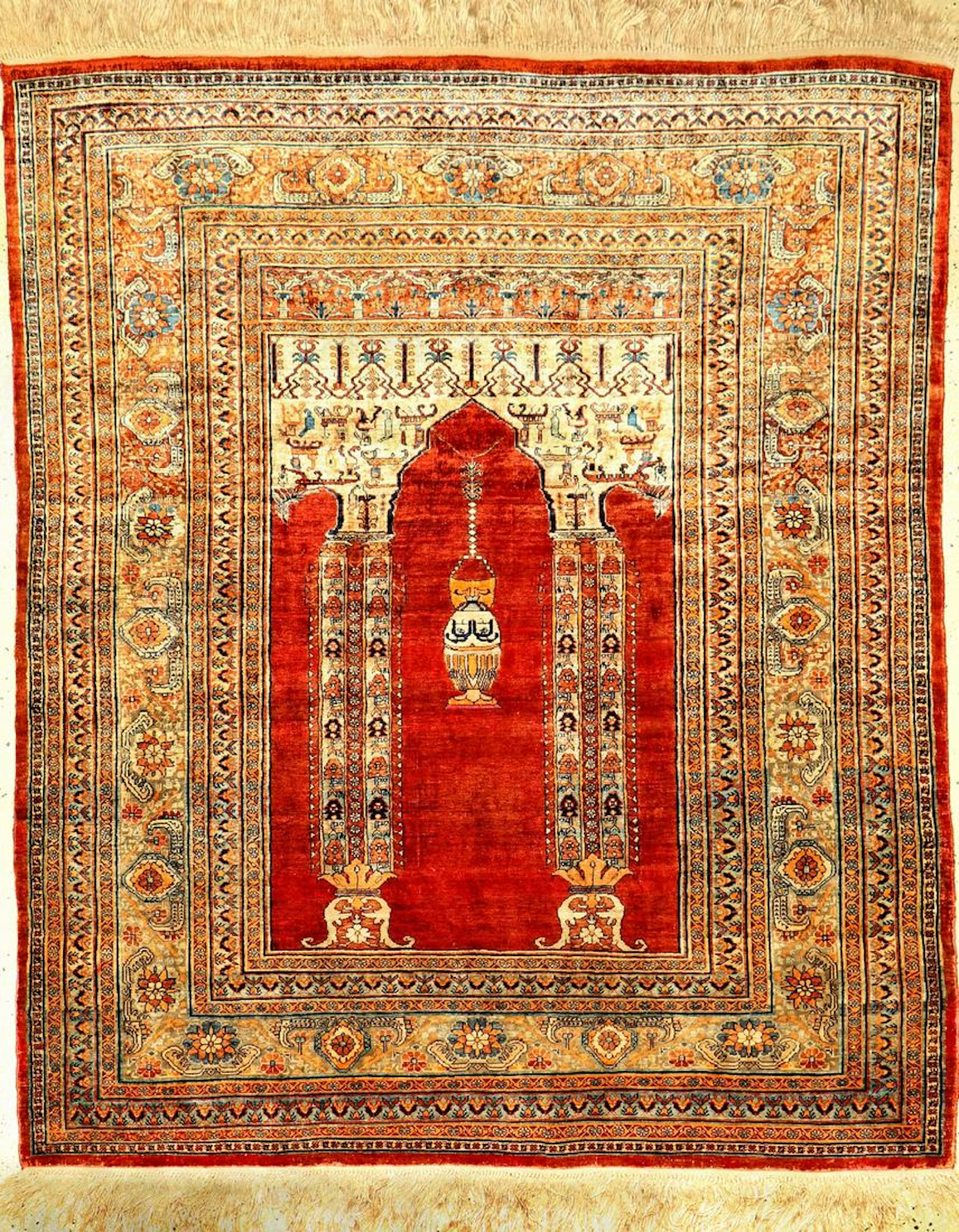 Very Fine Silk Tabriz 'Hadji-Jalili' Prayer Rug,
