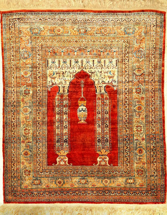 Very Fine Silk Tabriz 'Hadji-Jalili' Prayer Rug,