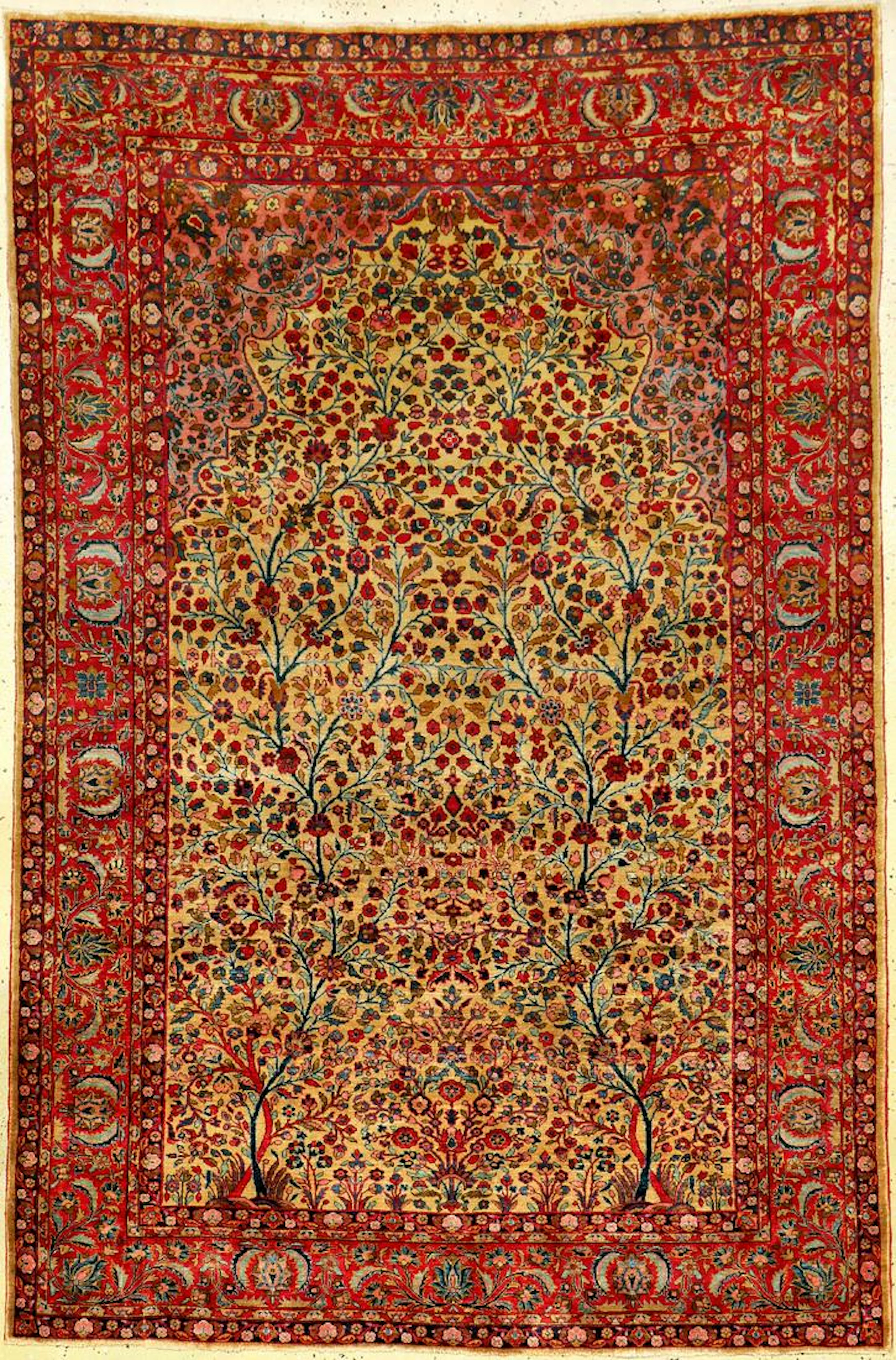 Fine Yellow Silk Kashan Rug,