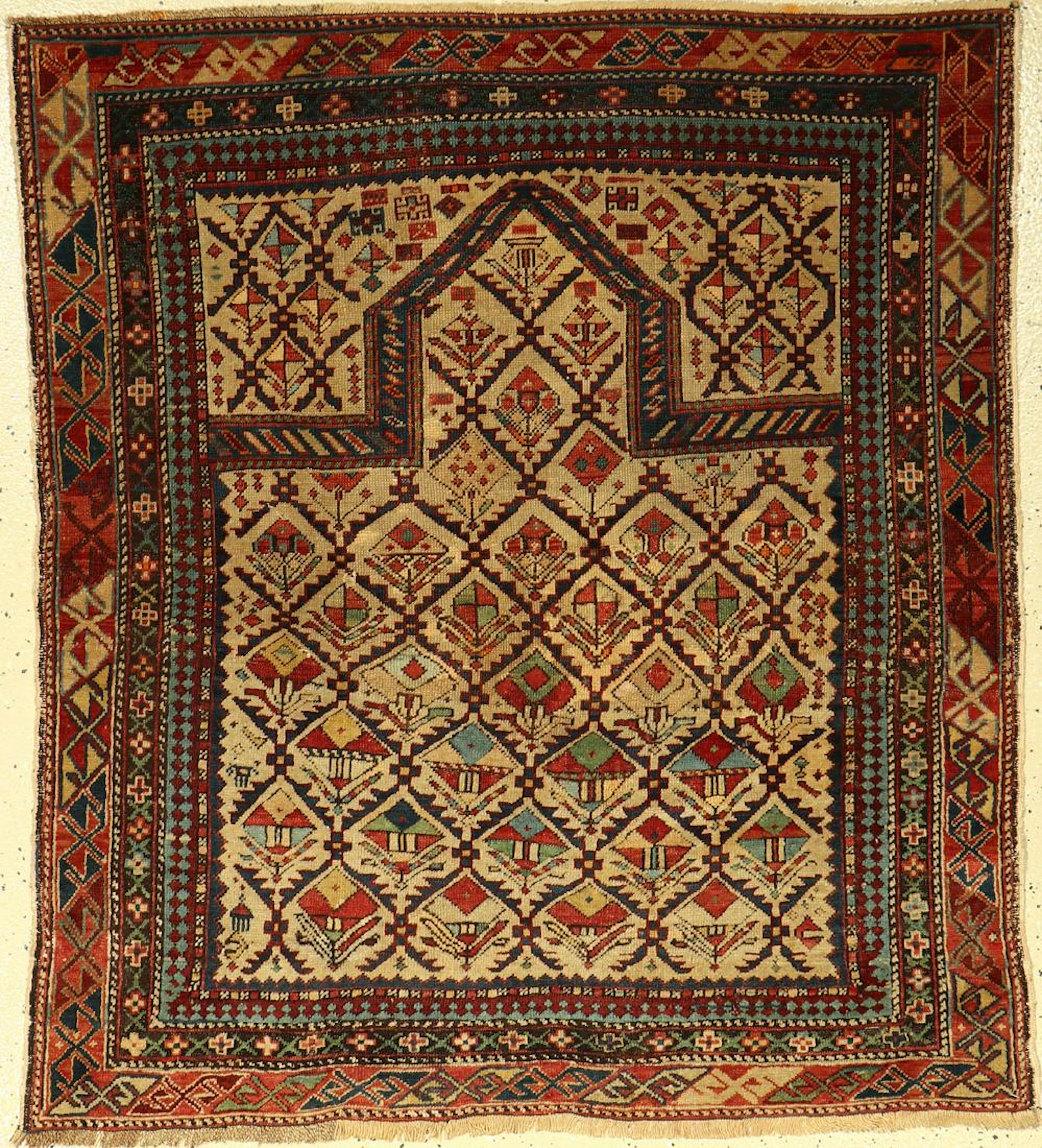 White Shirvan prayer rug, antique, Caucasus, 19th