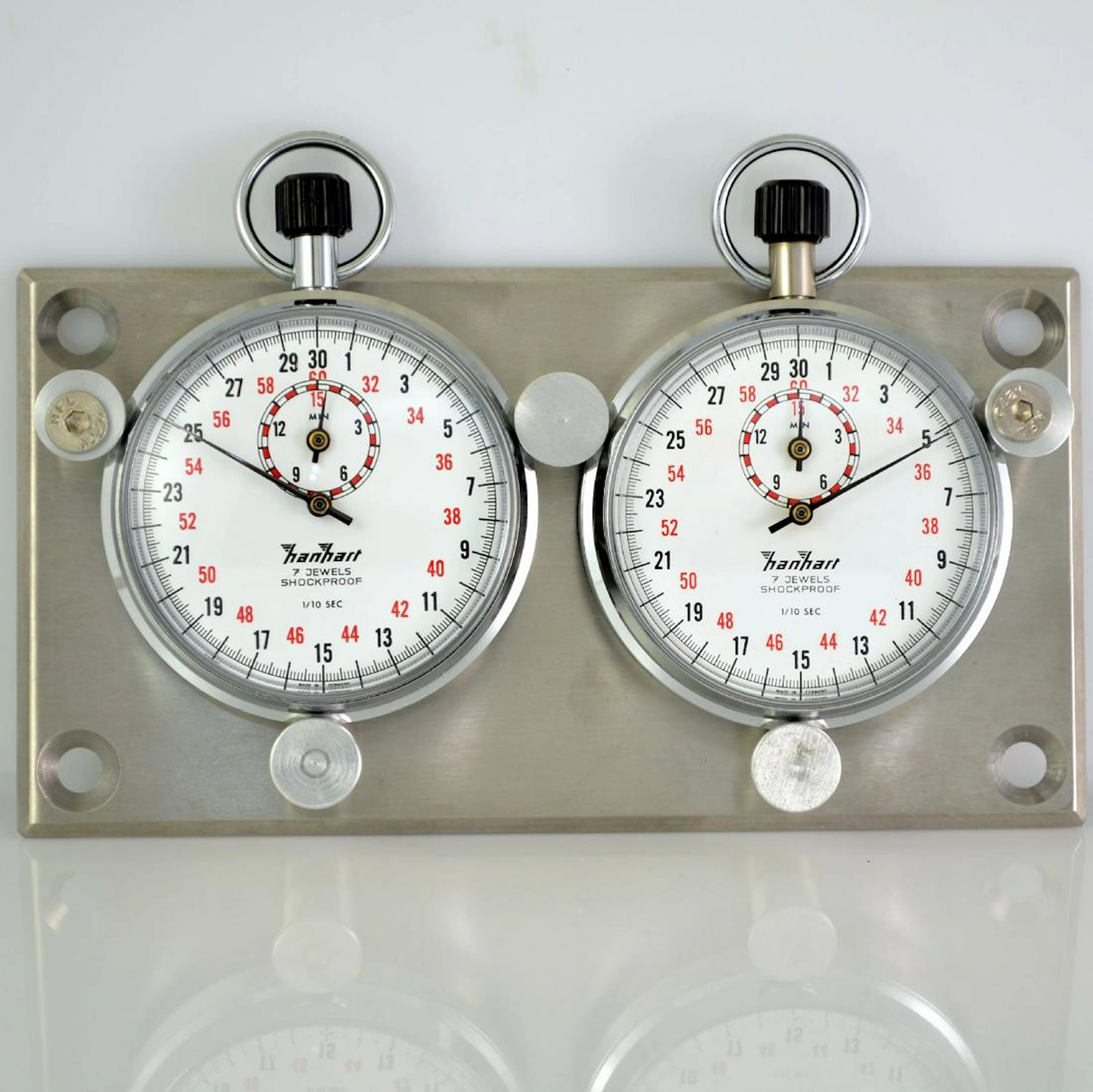 2 HANHART stopp watches on stainless steel board
