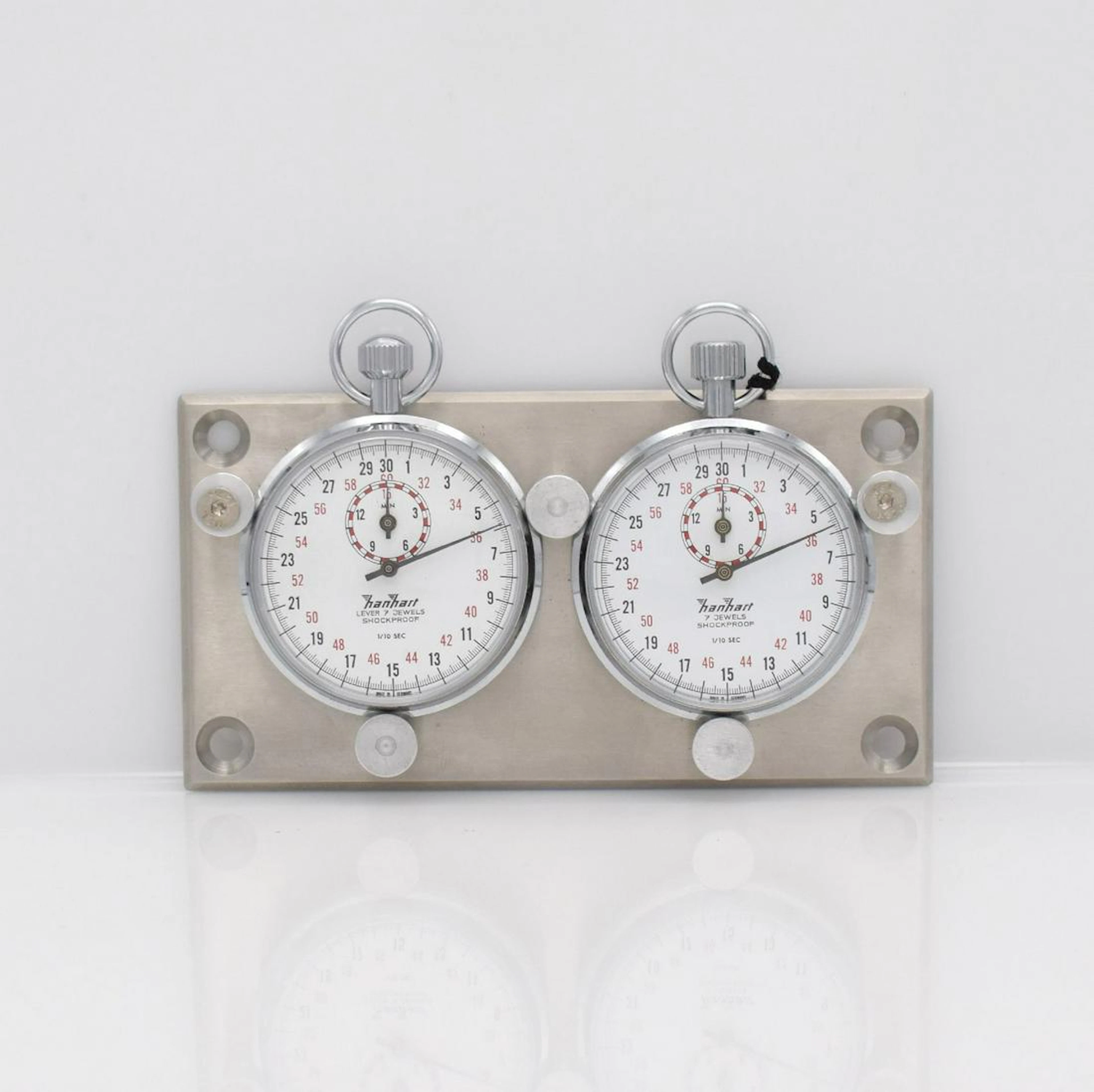 2 HANHART stop watches on stainless steel board