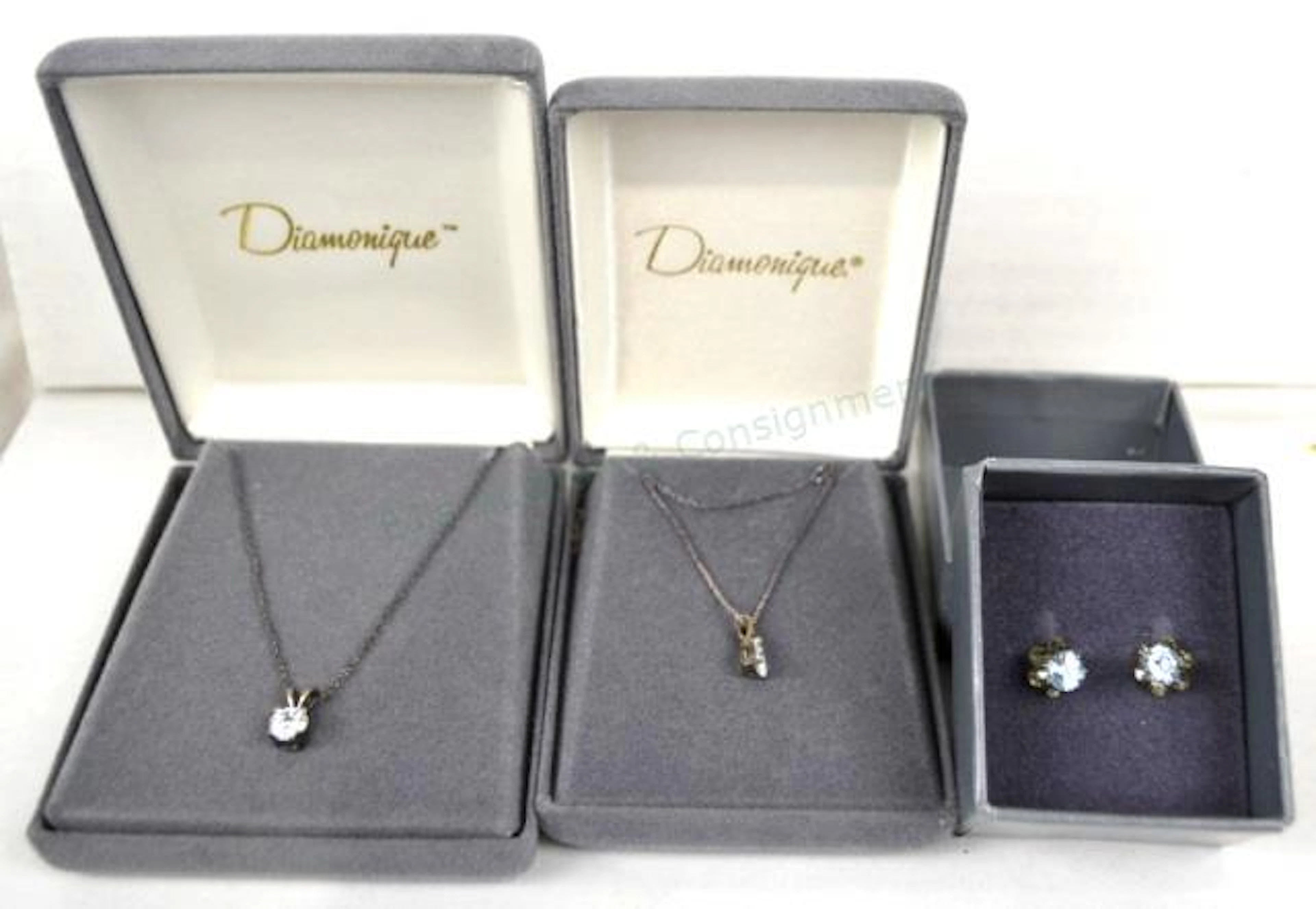 (2) Diamonique Sterling Necklaces & (1) Earrings