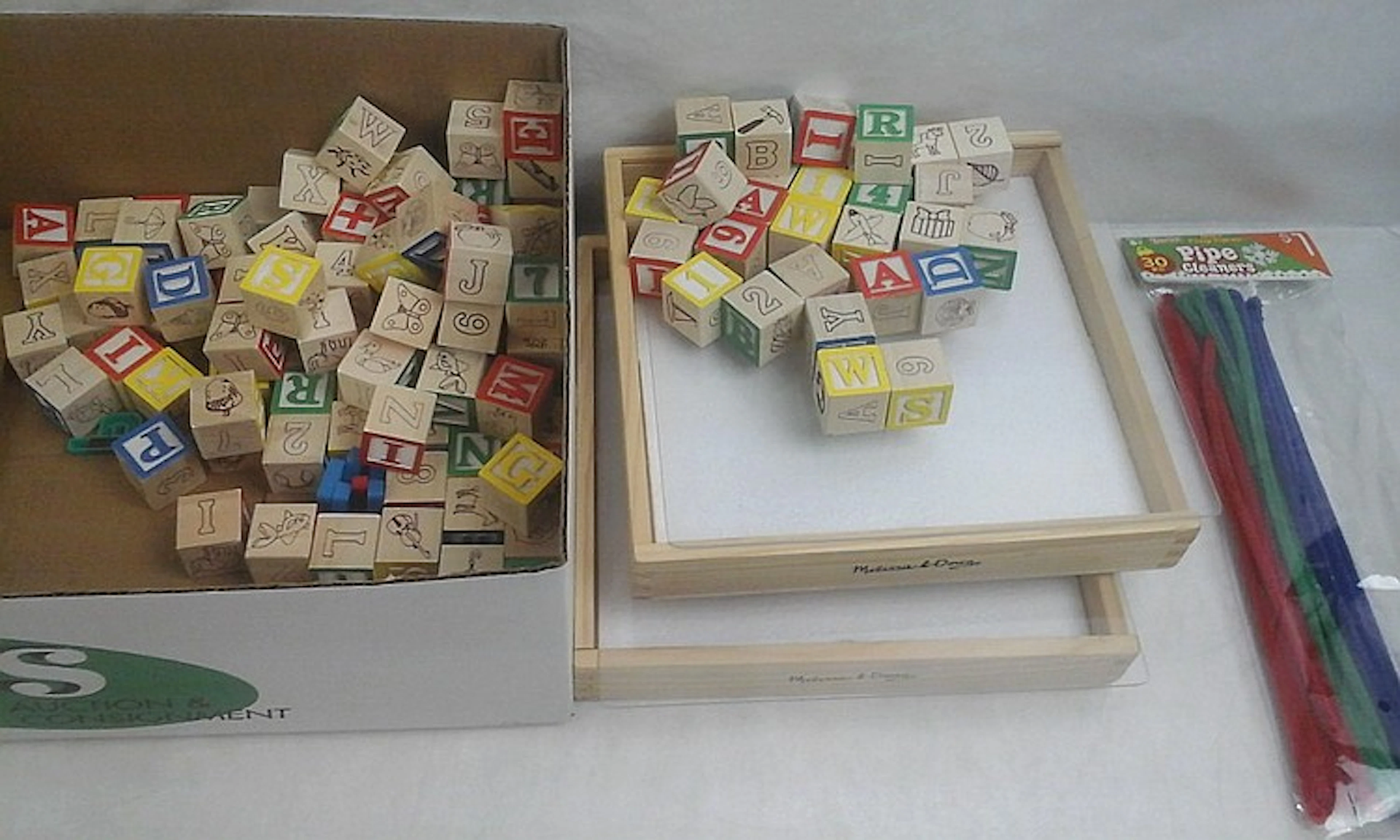 2pc Melissa Doug Childrens Wooden Block Toy Lot