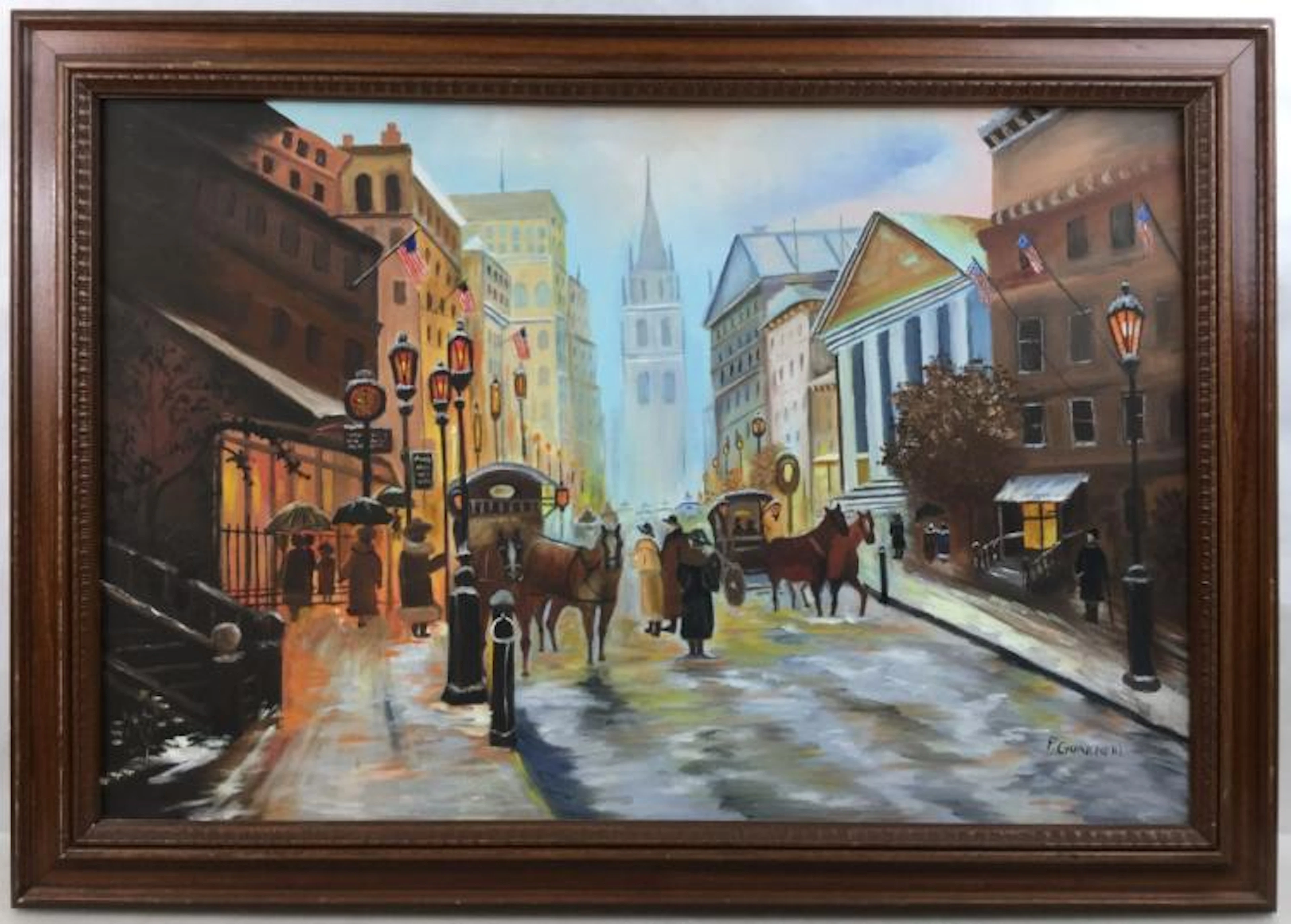 P. Guarneri Framed Oil Painting City Scene