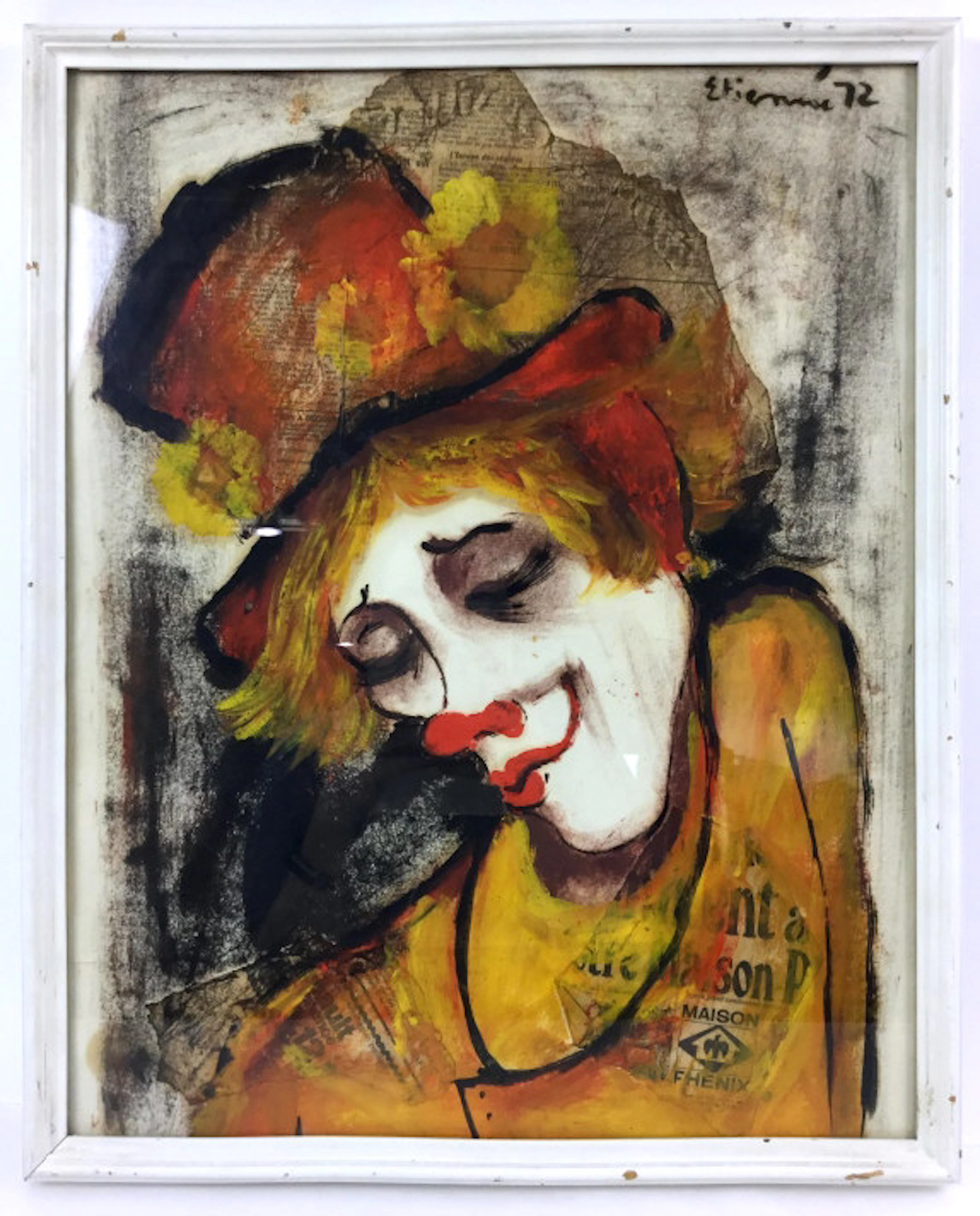 Roger Etienne Mixed Media On Paper Clown