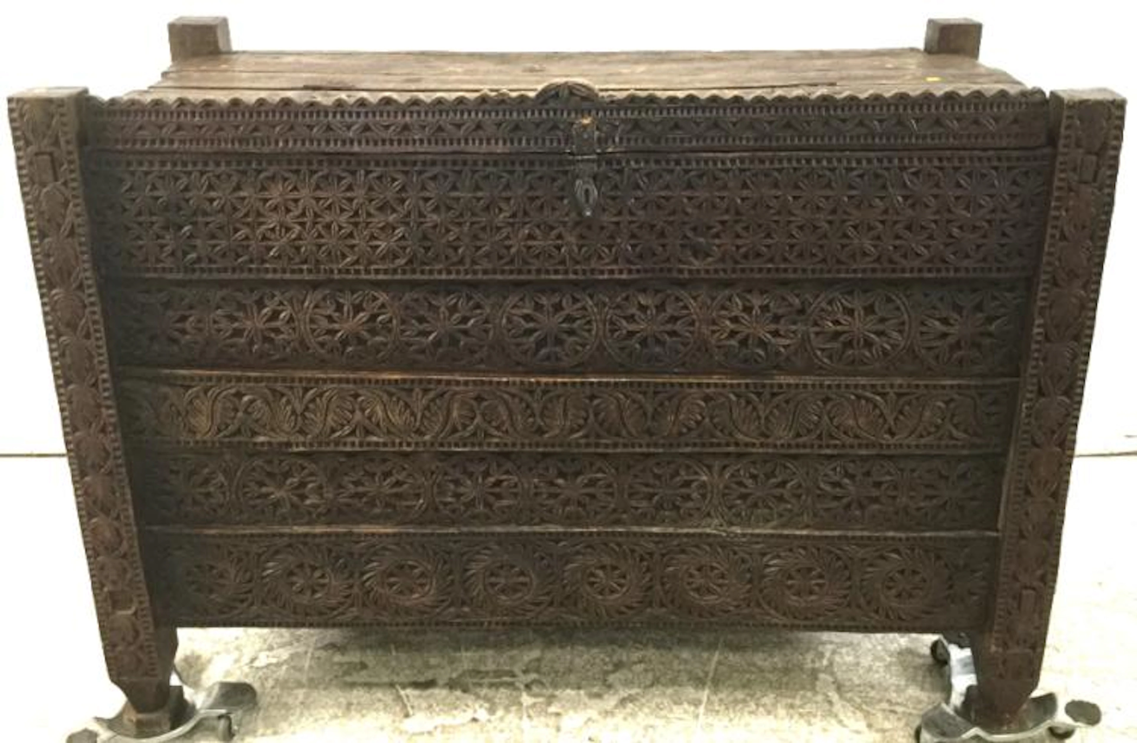 Antique 17th Century Hand Carved Wedding Chest