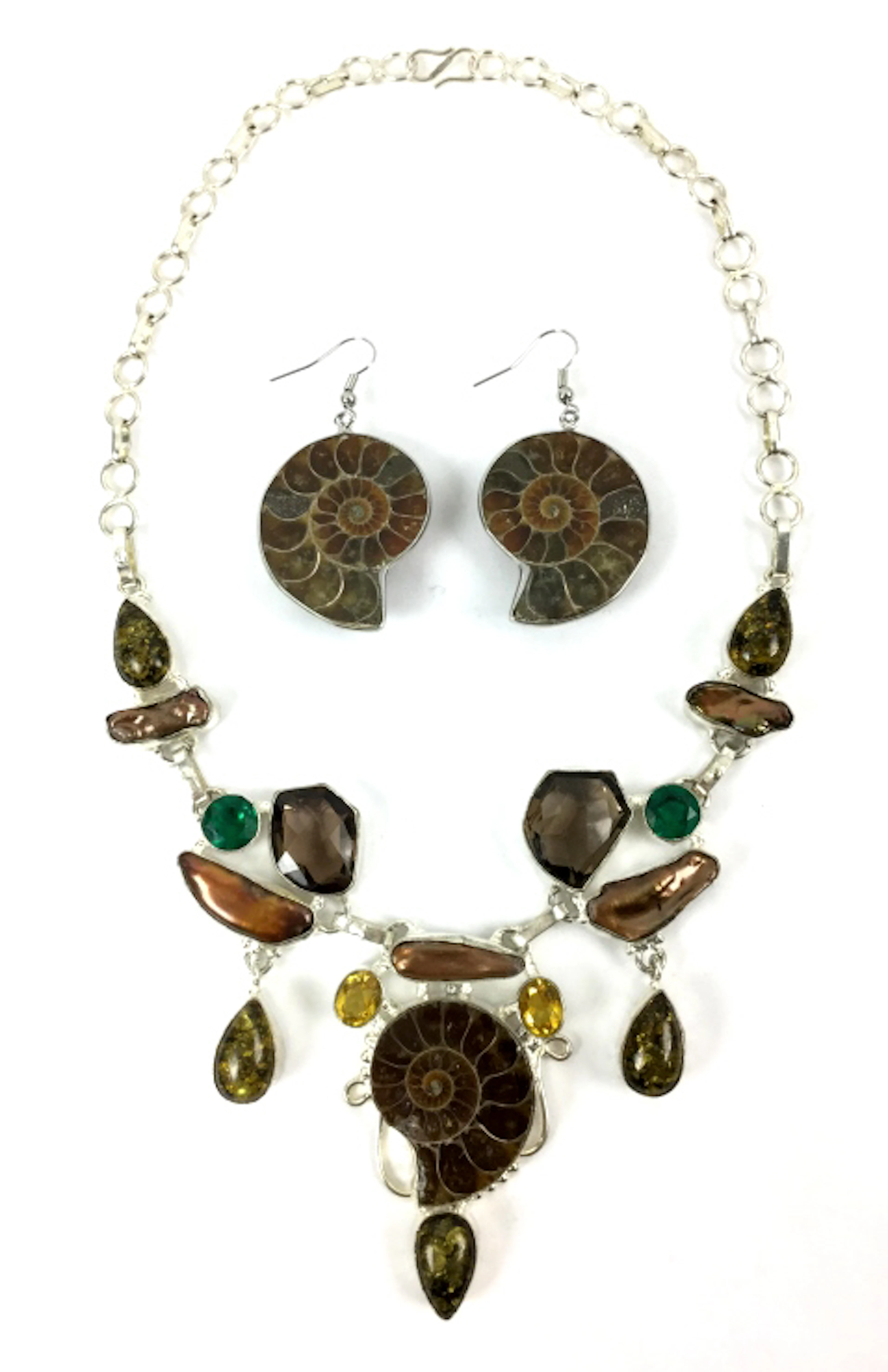 Ammonite Fossil Necklace & Earrings Suite