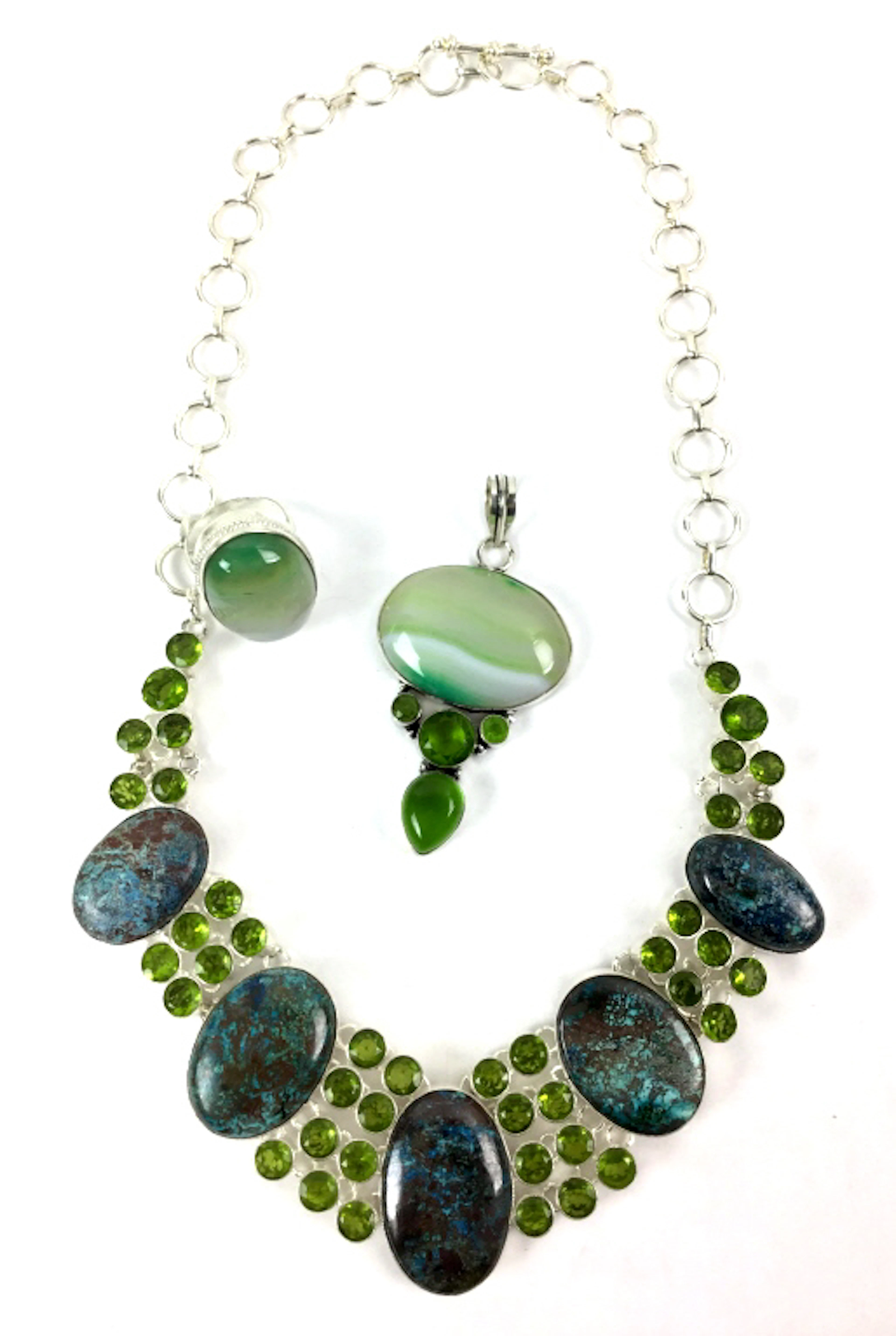 Necklace, Pendant, Ring W/ Simulated Peridot,