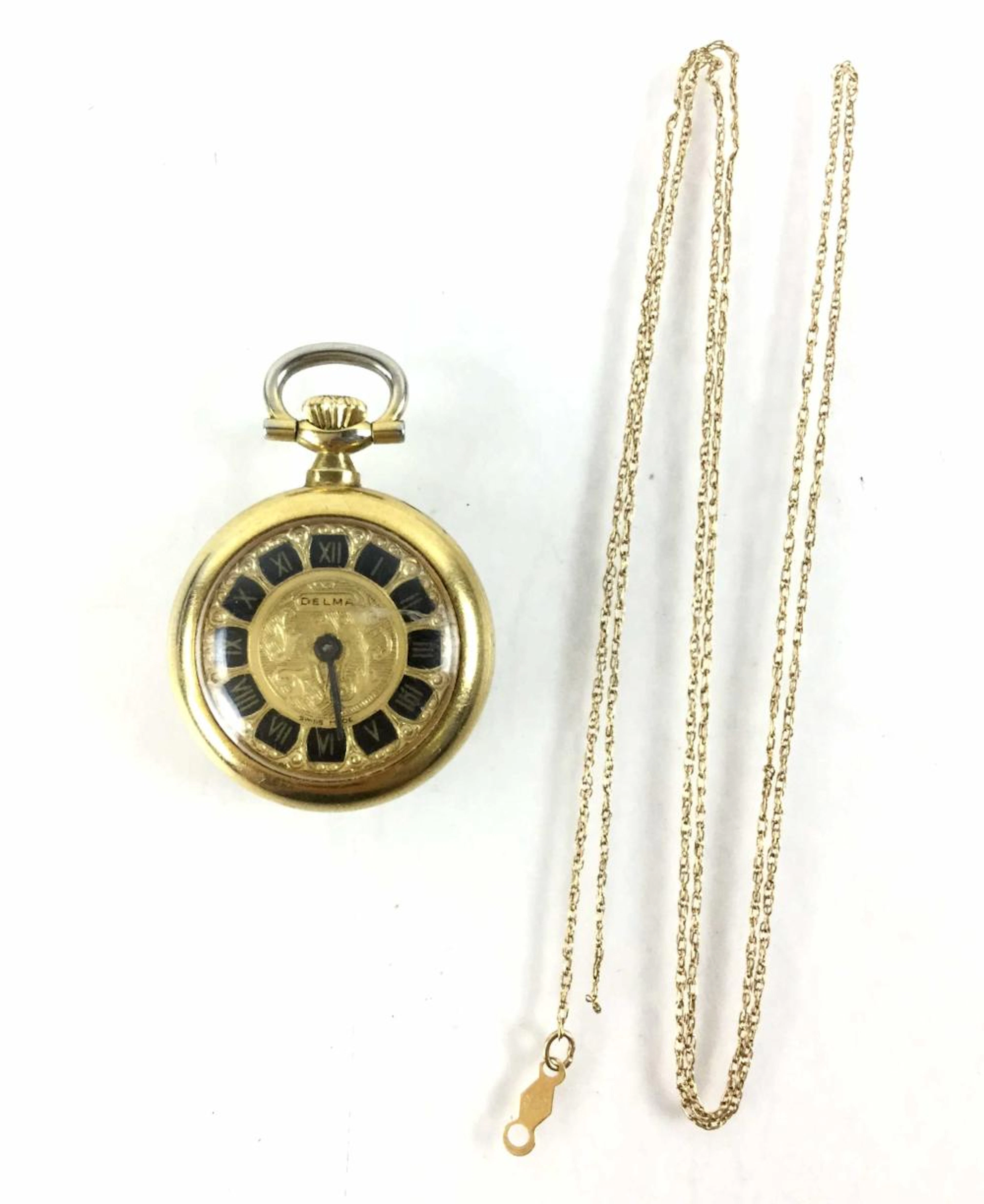 Delma 10k Gold Pocket Watch Necklace