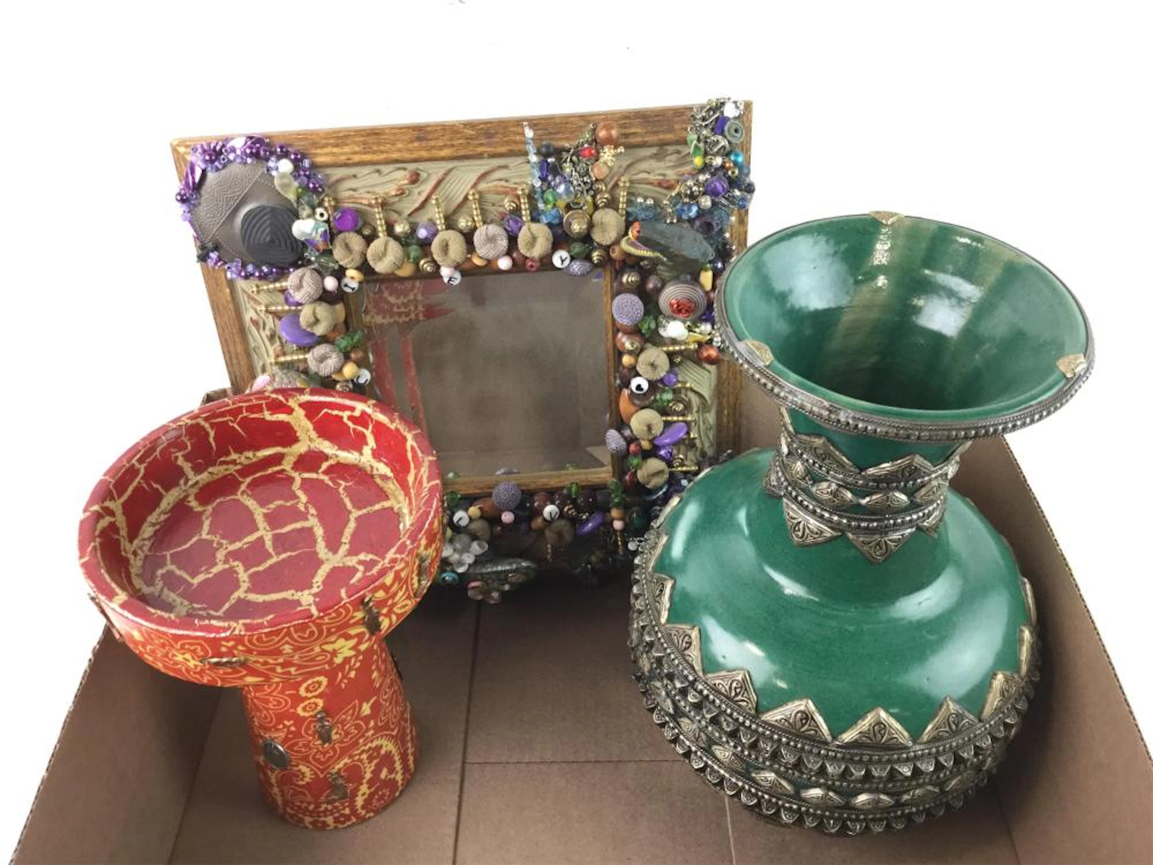 Jeweled Mirror, Mediterranean Art Vase & More
