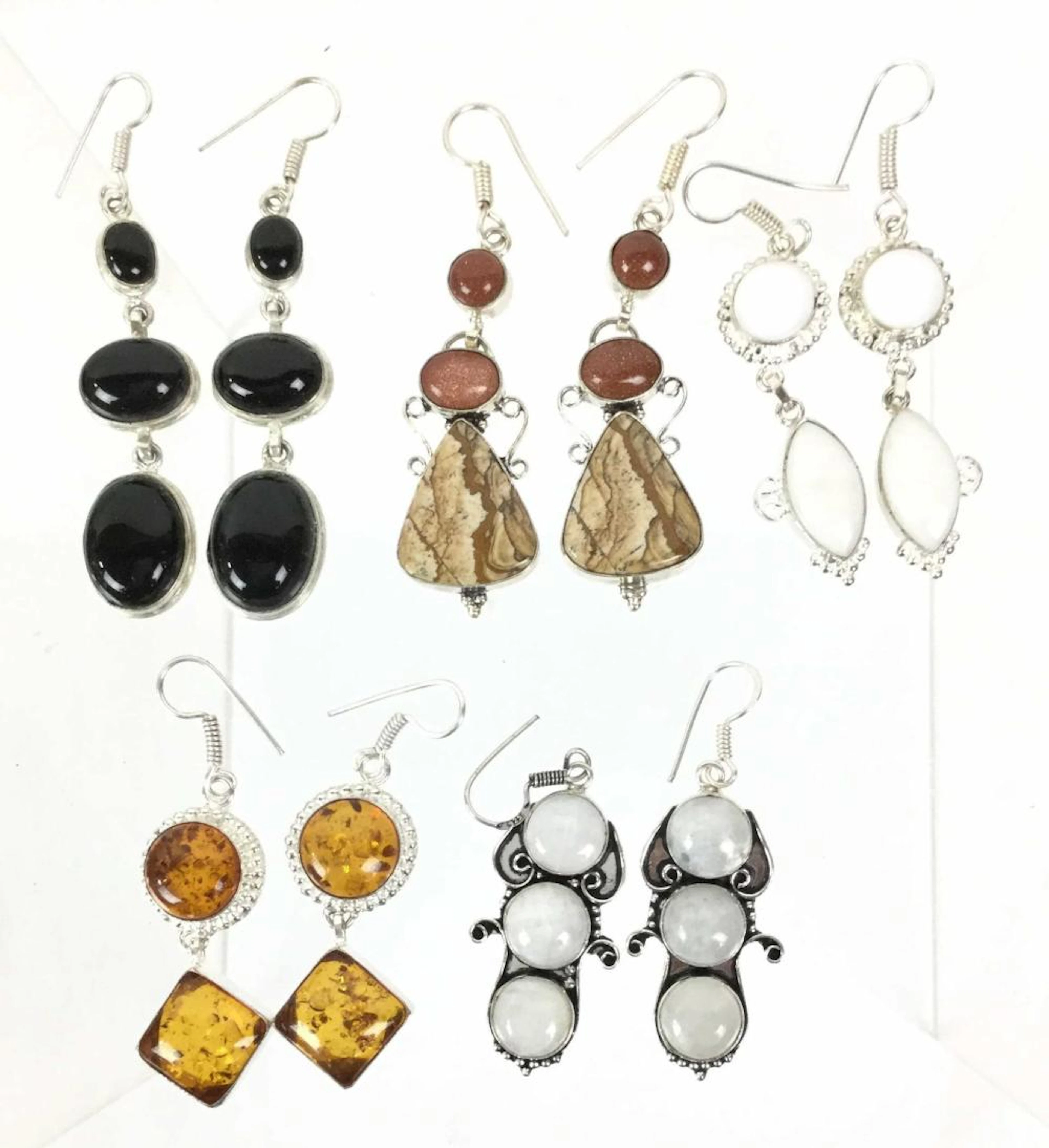 (5) Earring Pairs, Sunstone & Picture Jasper