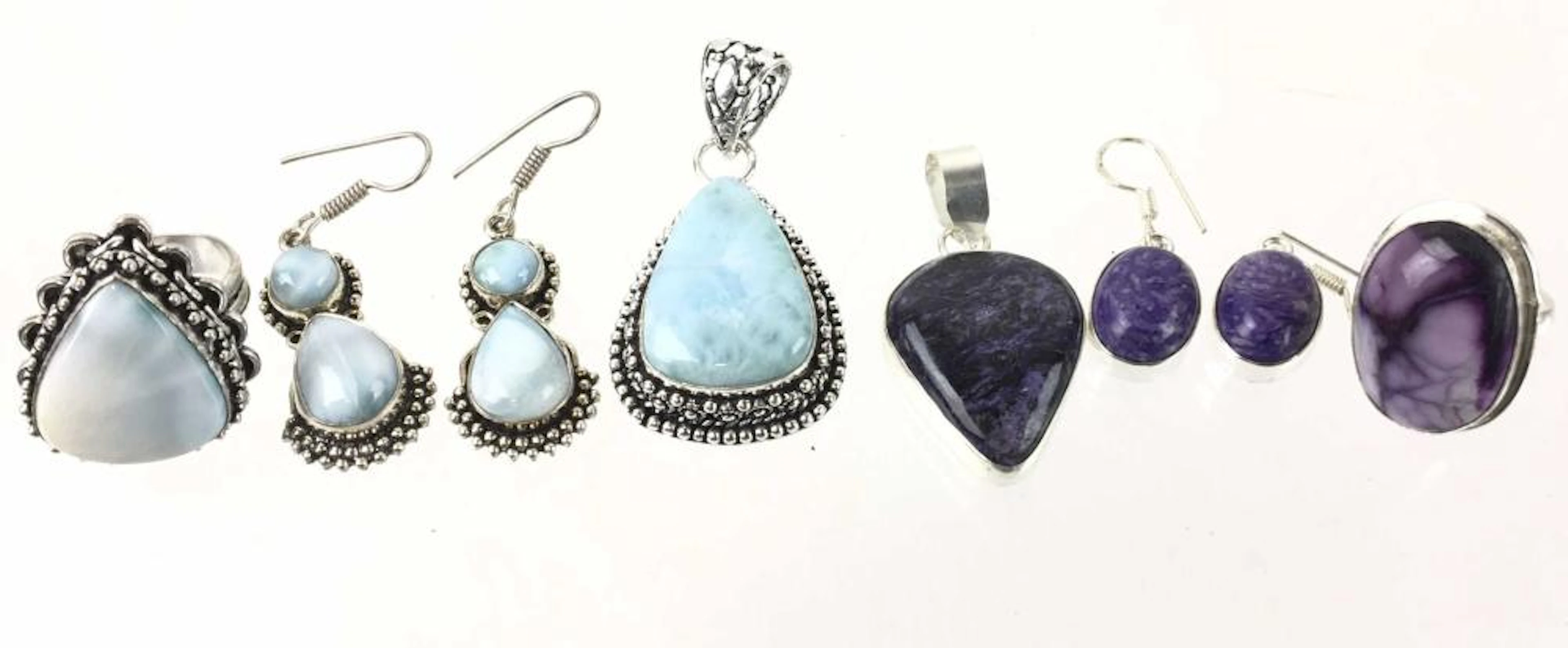 Charoite Pendant & Earrings, W/ Jasper Ring