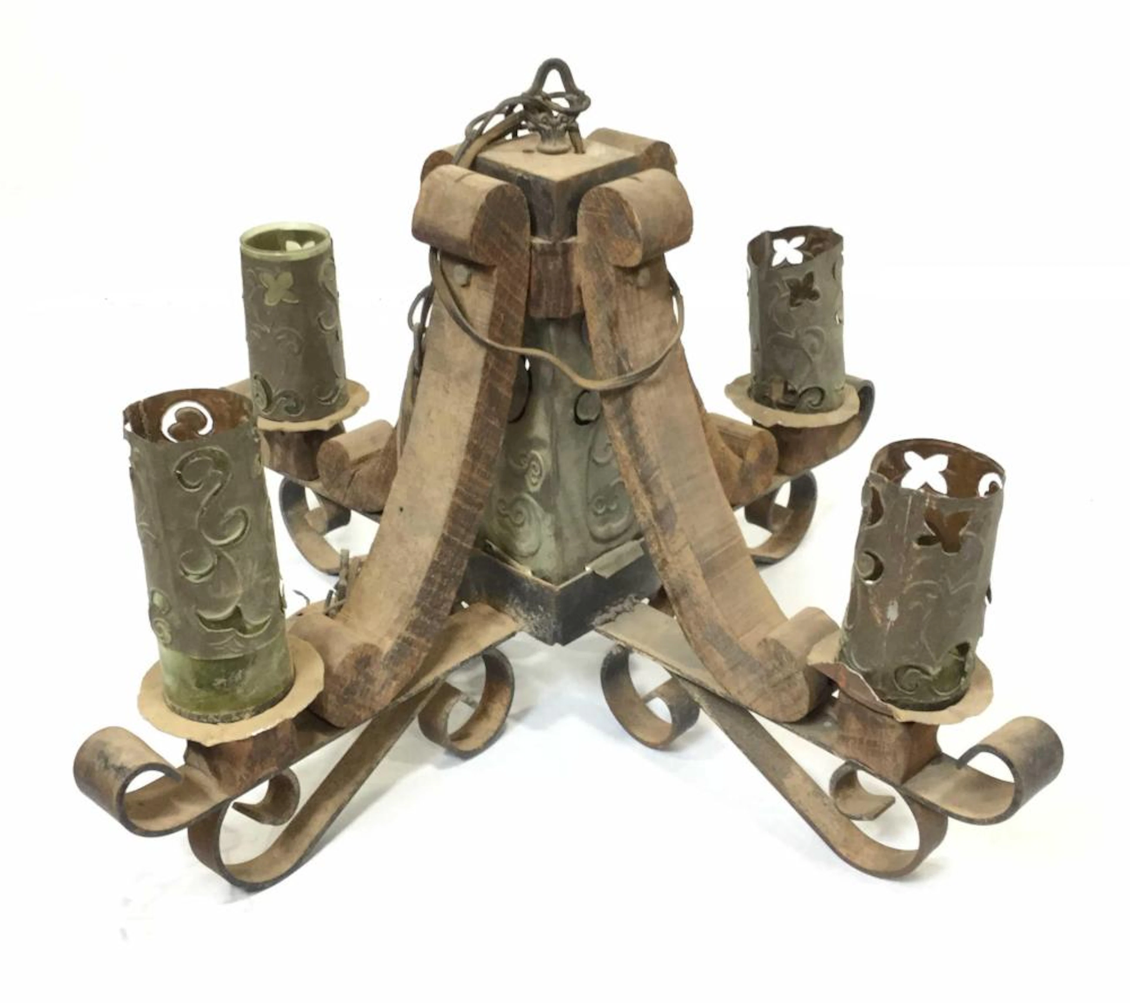 Vintage Western Style Wooden, Metal Chandelier