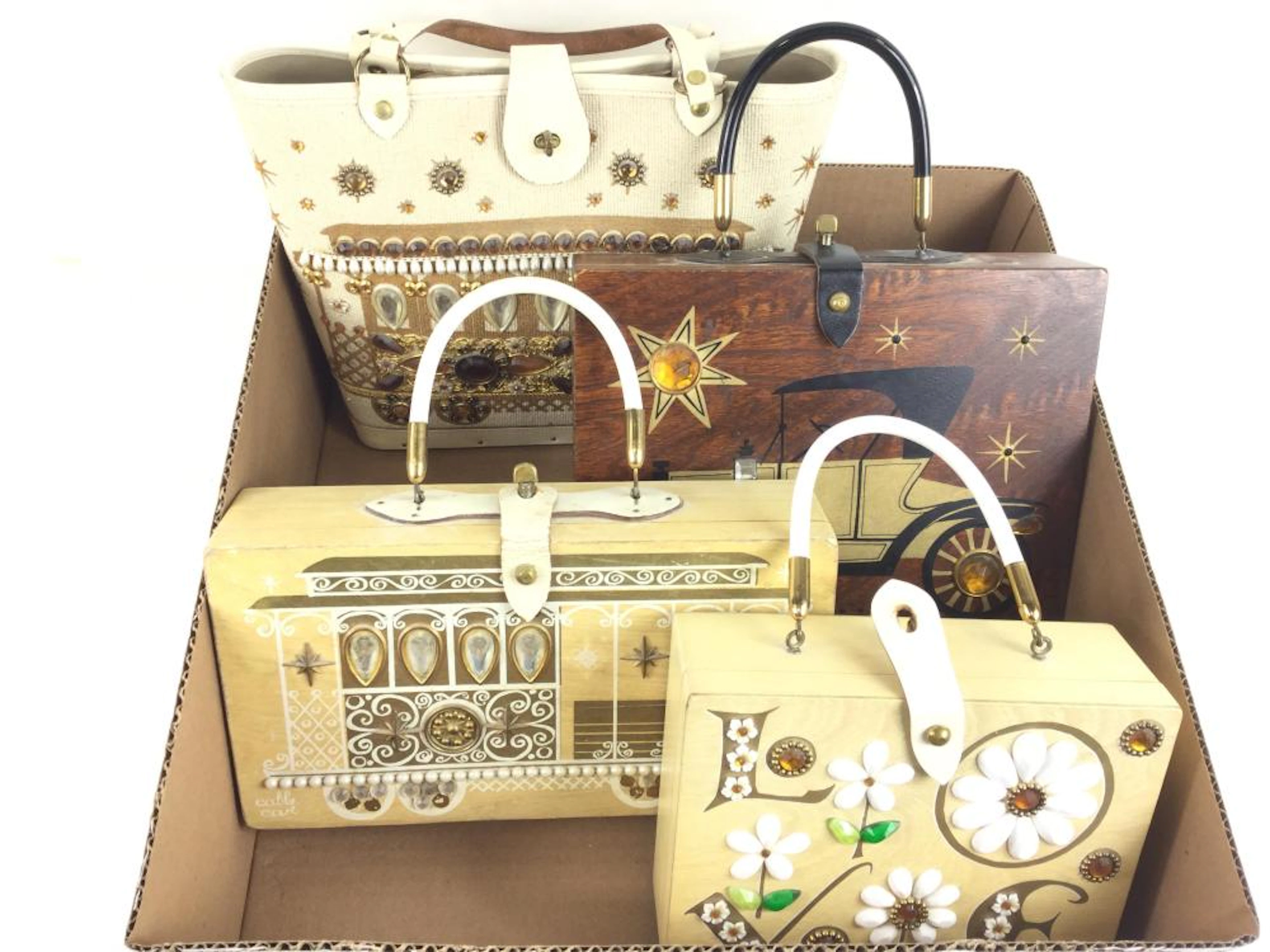4pc Enid Collins Wood Handled Bags