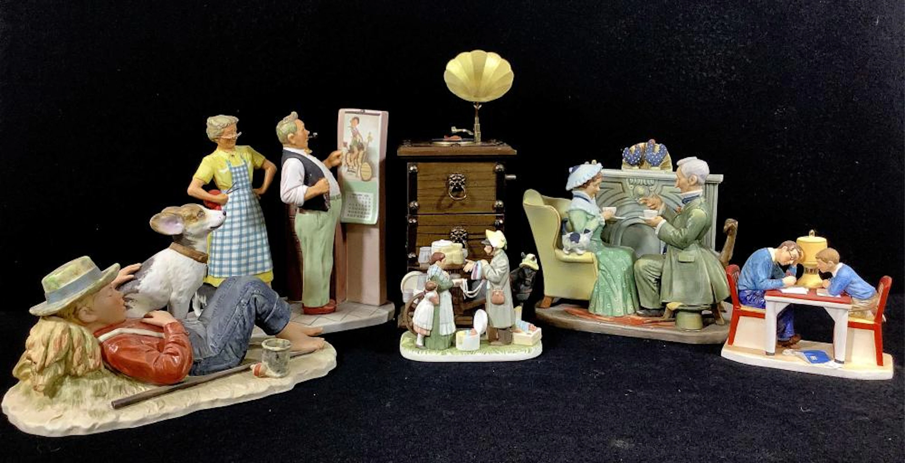 (5) Norman Rockwell Porcelain Figurines, Music Box