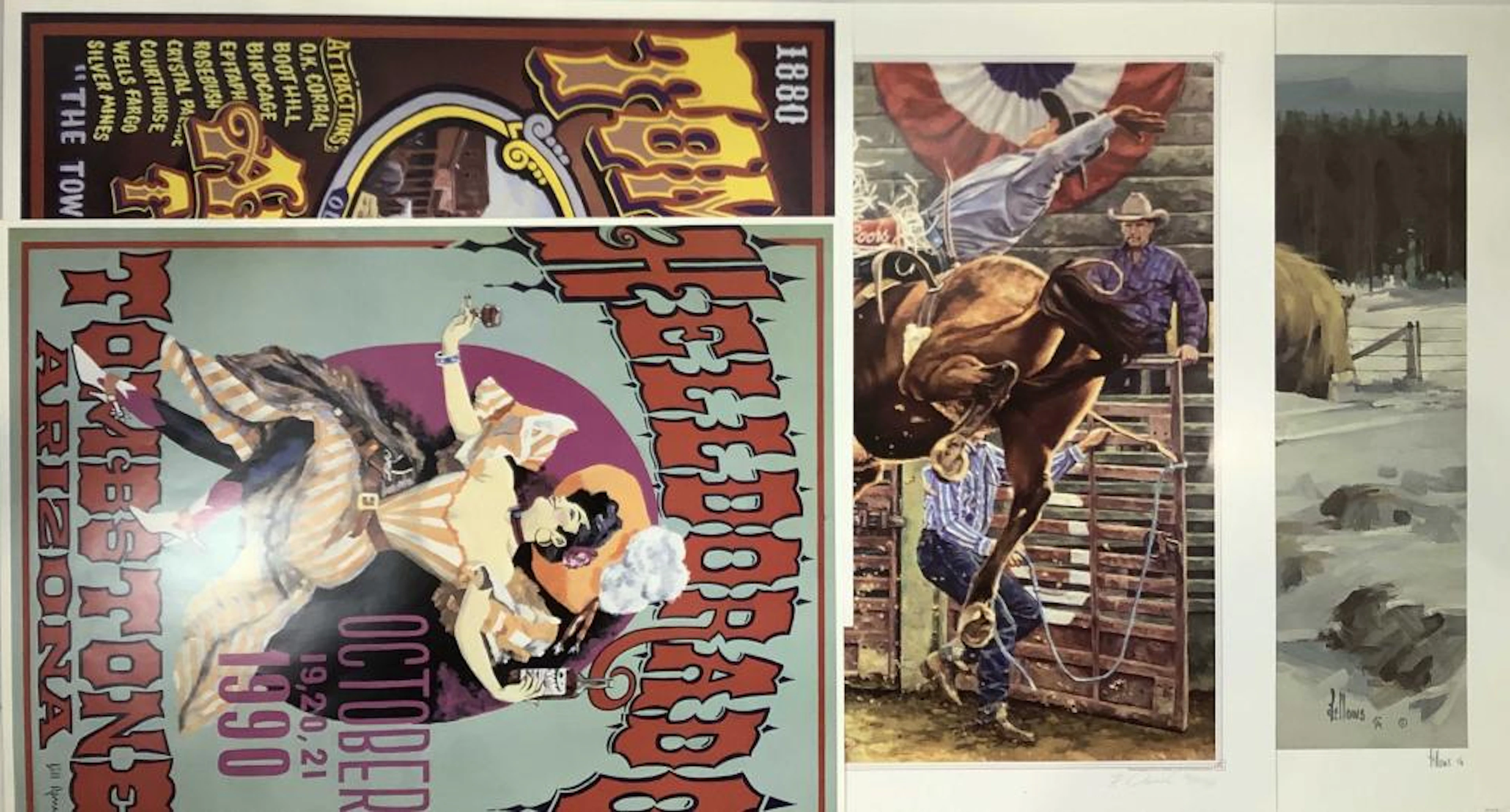 (4pc) Vintage Western Signed Prints