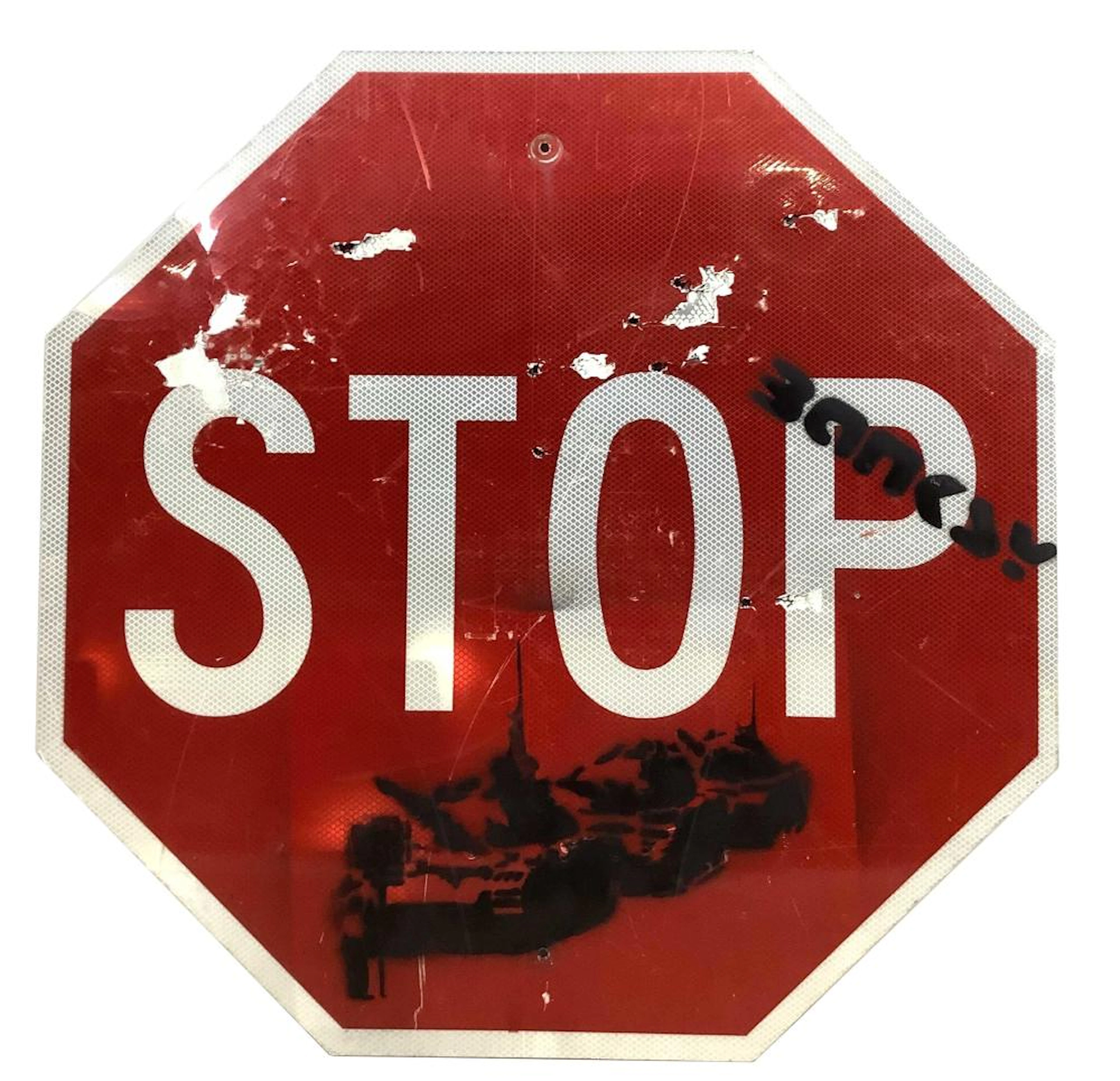Street Artist Banksy Stenciled Stop Traffic Sign