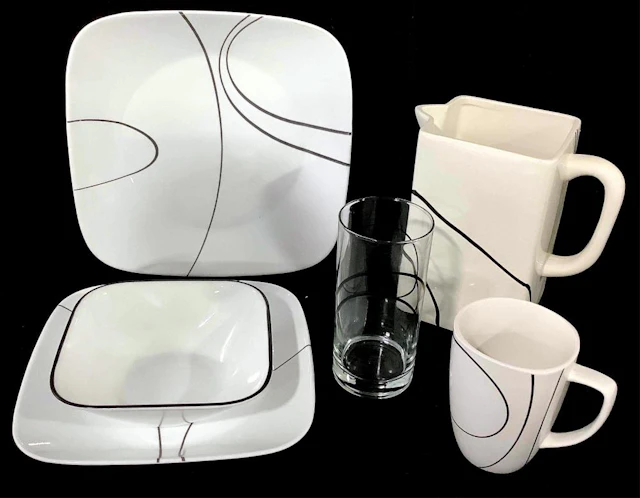 Corelle White & Simple Black Lines Stoneware Set