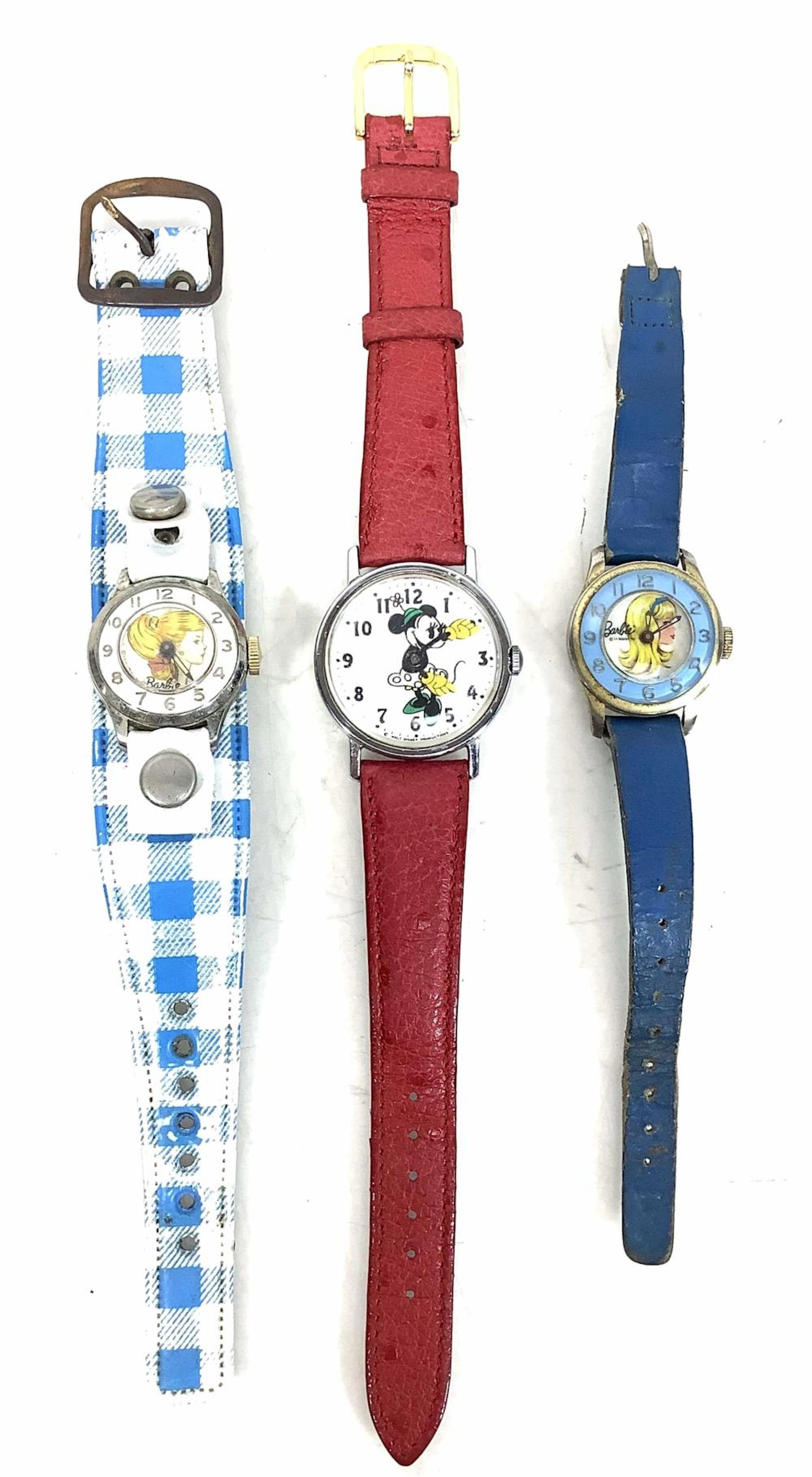 (3pc) Vintage Character Watches, Barbie, Minnie