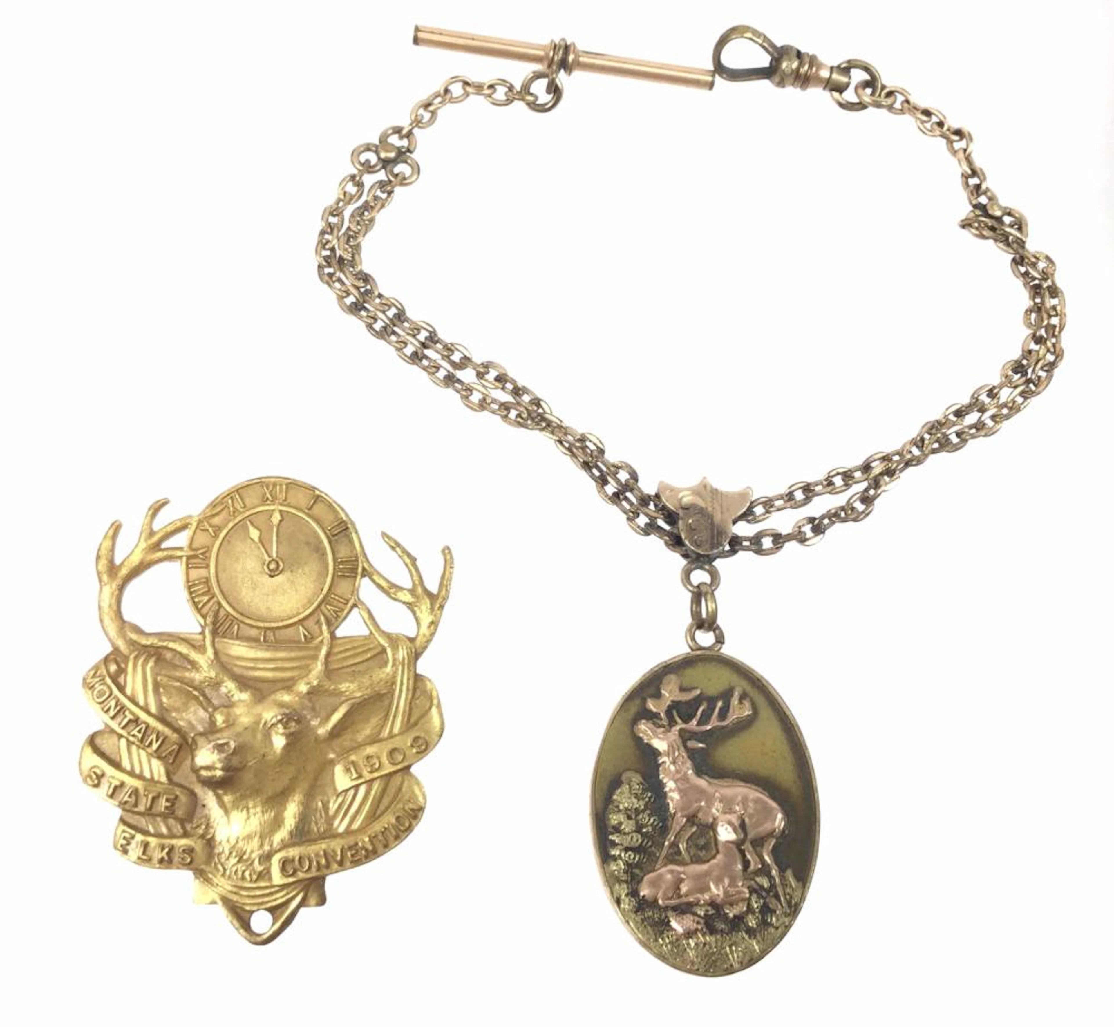 Antique Montana Elks Convention Pin & Watch Fob