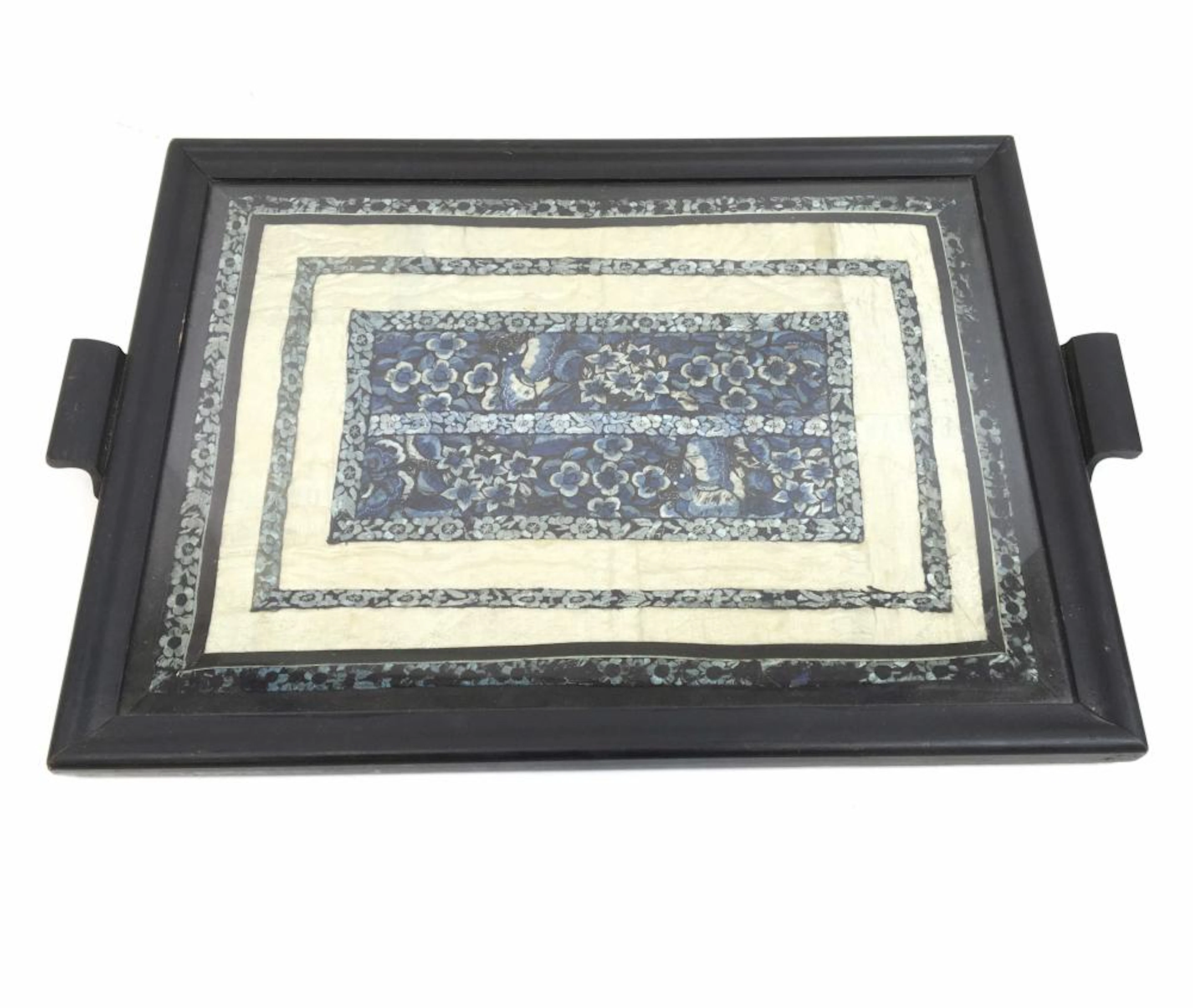 Vintage Framed Textile Serving Tray