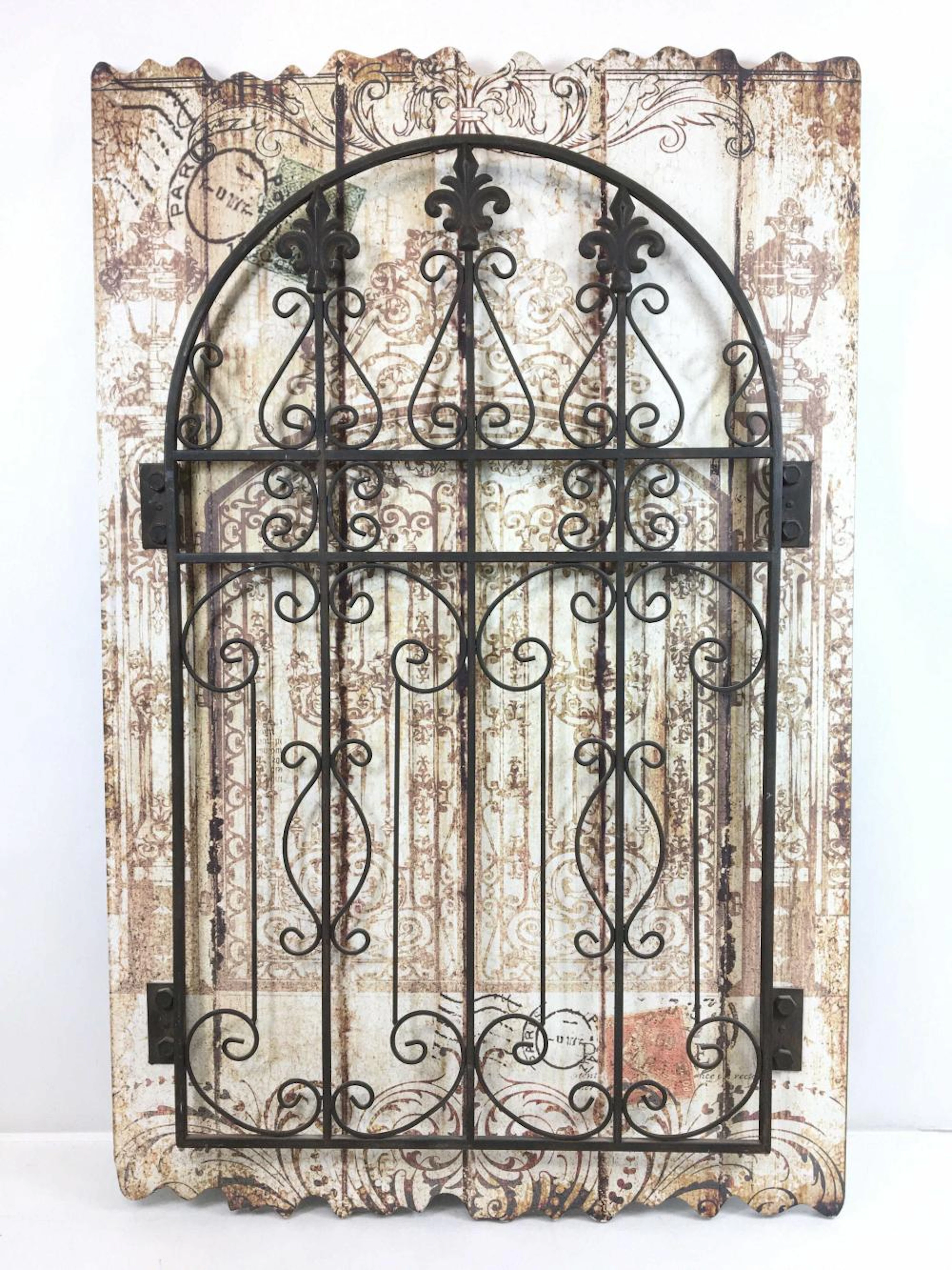 Traditional Wrought Iron & Printed Wood Wall