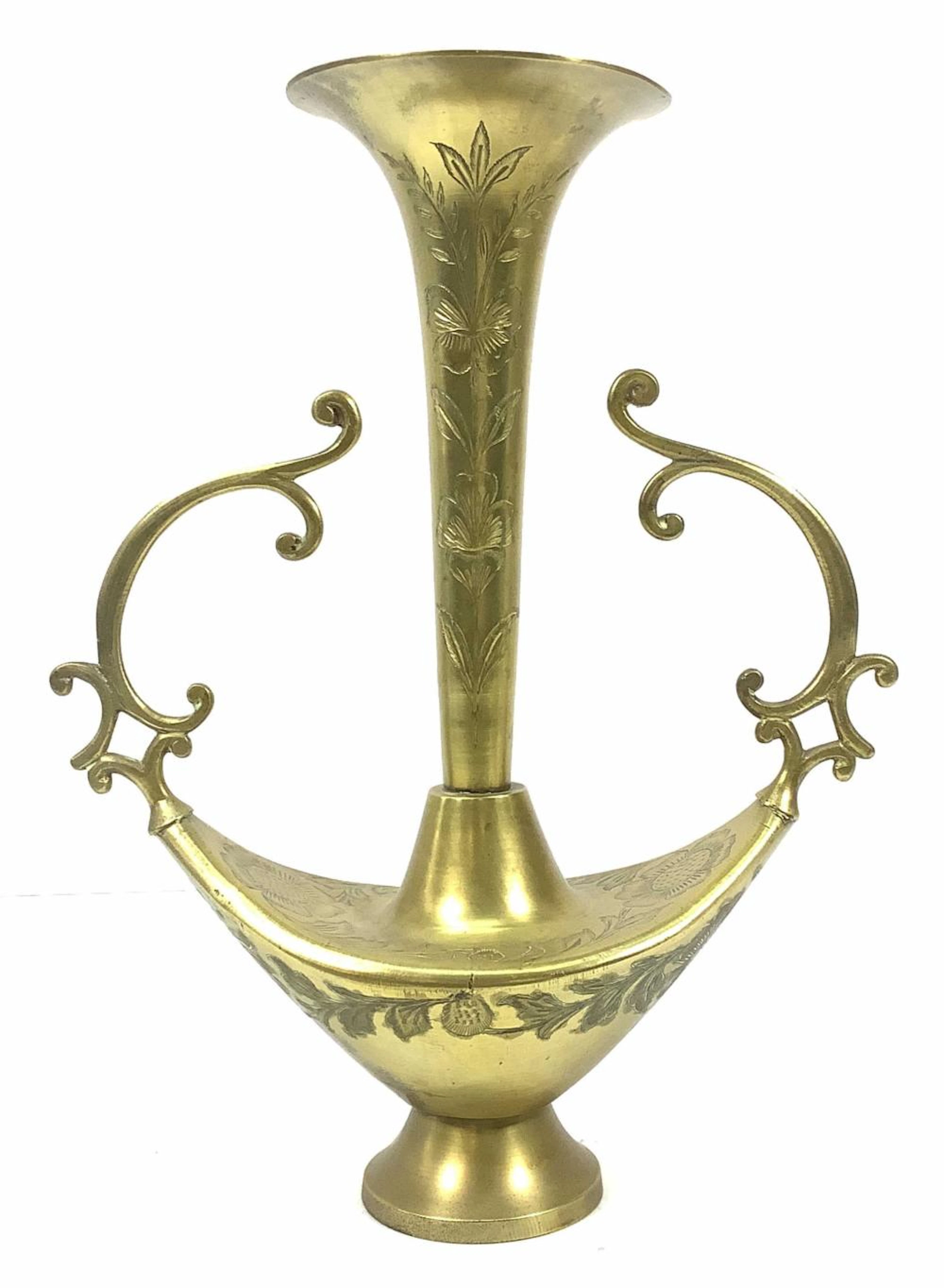 Vintage Decorative Brass Etched Fluted Vase