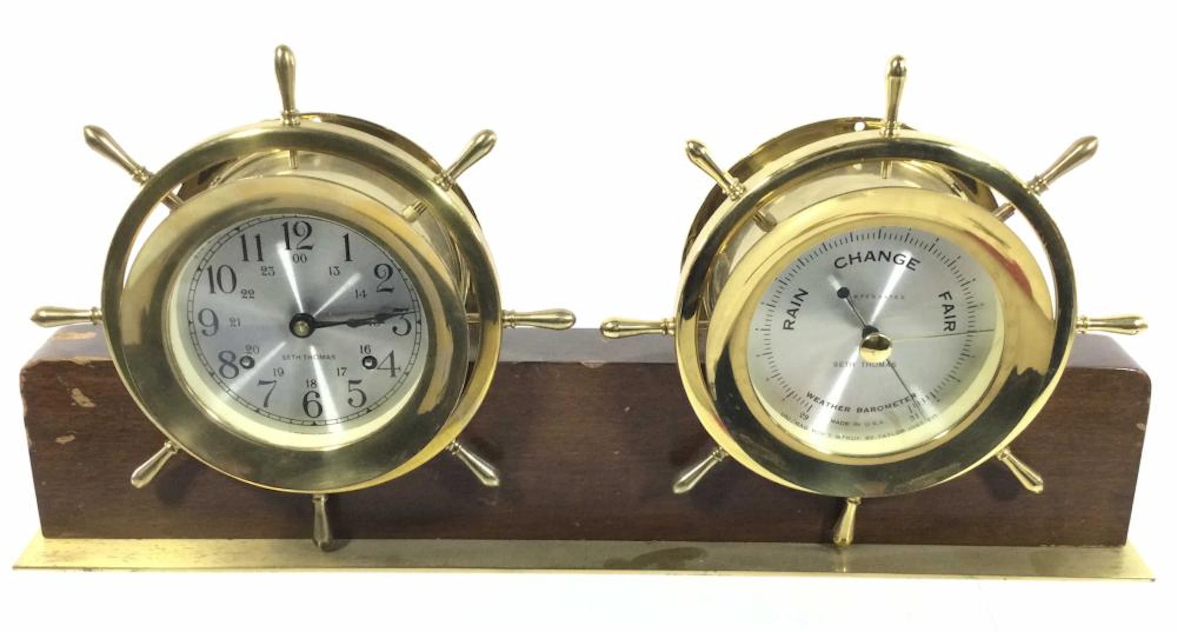 Seth Thomas Ships Wheel Barometer & Clock Combo